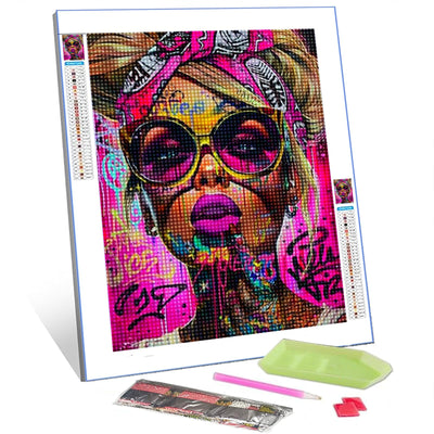 Graffitic Fashion Women Diamond Painting for Adult Sexy Candy Girl DIY 5D Full Drill Crystal Art 16x12 inch,Lady Wearing Sunglass HD Canvas Diamond Art Craft Home Decor Pop Art Gift(Frameless)