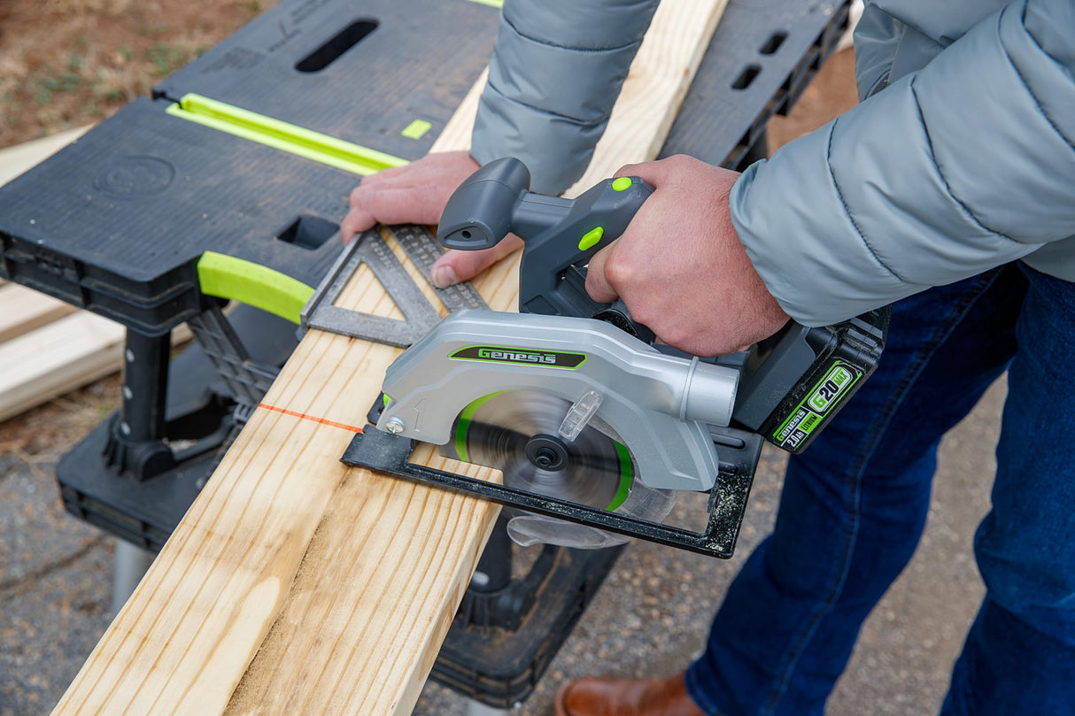 Genesis G20MAX 20V Cordless Circular Saw 6-1/2 inch with Laser & LED Light, Includes 24TCT thin-kerf blade, 2.0Ah Battery and Charger, 2 Year Warranty (GLCS2065B) Genesis
