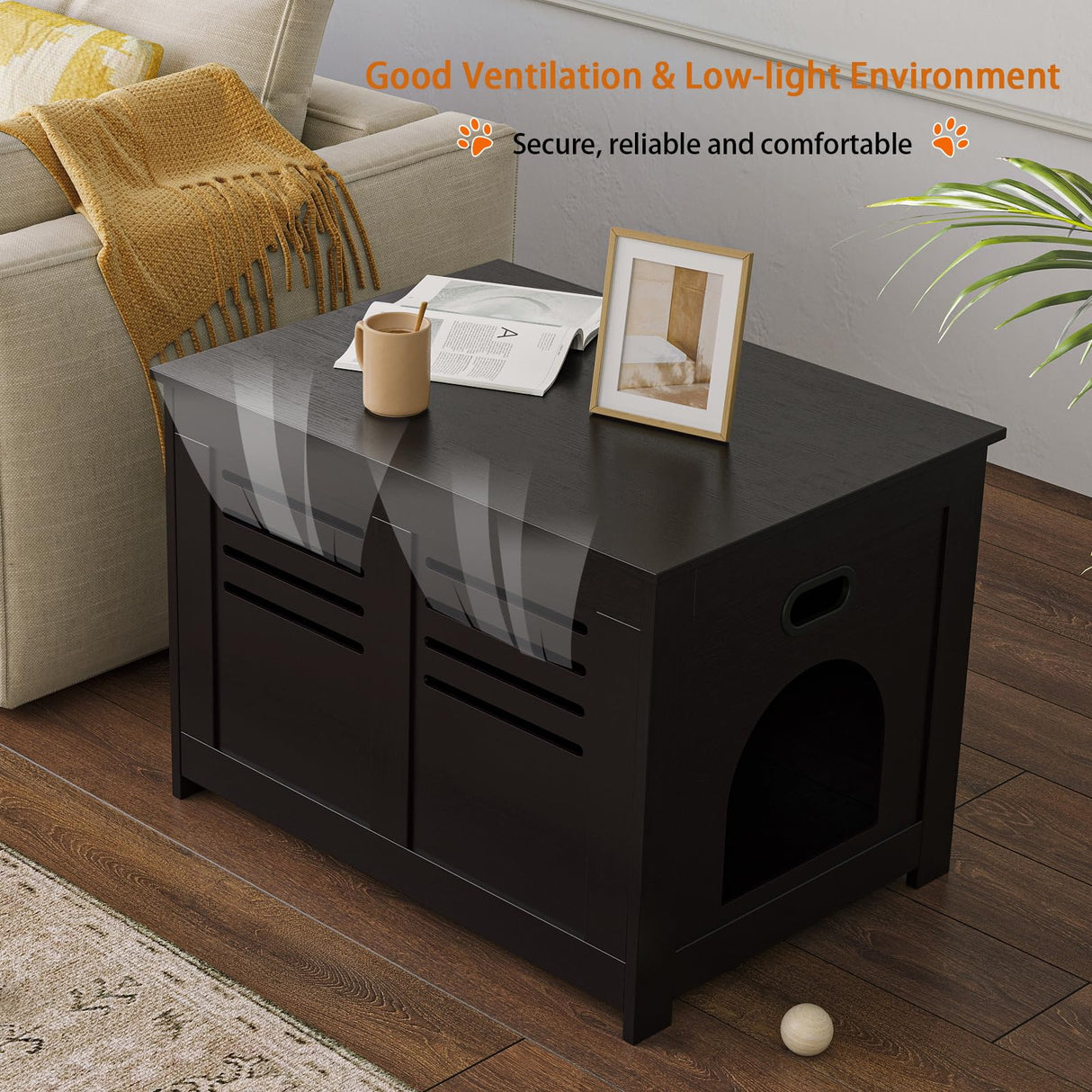 DINZI LVJ Litter Box Enclosure Furniture, Flip Top Hidden Litter Box with Good Ventilation, Litter Box Cabinet, Wooden Cat Washroom Fit for Most of Cat and Litter Box, Indoor Cat House, Espresso DINZI LVJ