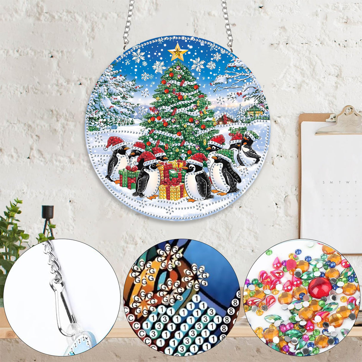 Yomiie Christmas Tree Sun Catcher Window Hanging - DIY Double Sided Diamond Painting Pendant Kit, Acrylic Diamonds Art Ornament for Front Door Sign & Indoor/Outdoor Garden Christmas Decor(8x8 inch) Yomiie