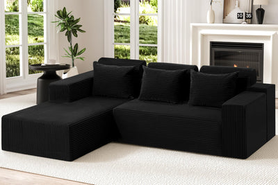 Modular Sectional Couches for Living Room,105" Cloud Couch with L-Shape Chaise,Comfy Sofa Living Room Sofas with Deep Seat,No Assembly L Couch,Corduroy Fabric(Black,L)