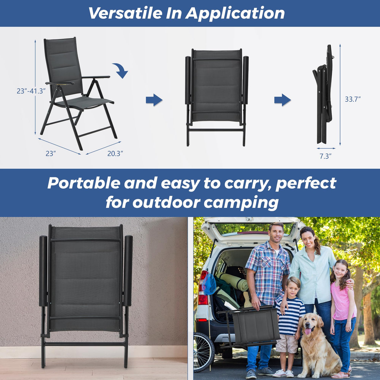 9-Piece Outdoor Dining Set - 8 Padded Aluminium Folding Chairs & Adjustable Rustproof Steel Table, Low-Maintenance Garden Furniture for Backyard, Balcony, Poolside, Includes 1.57"-1.97" Umbrella Hole BUPPLEE