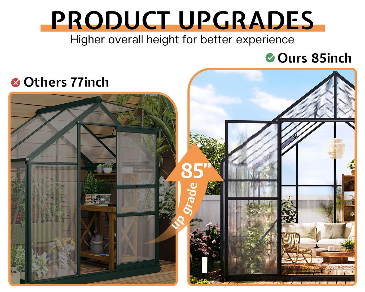 Jocisland 8x11.5x7 FT Polycarbonate Greenhouses for Outdoors, 2 Top-Opening Windows, 2 Swing Doors, Aluminum Walk-in Heavy Duty for Outdoor Use, Backyard Garden, Black Jocisland