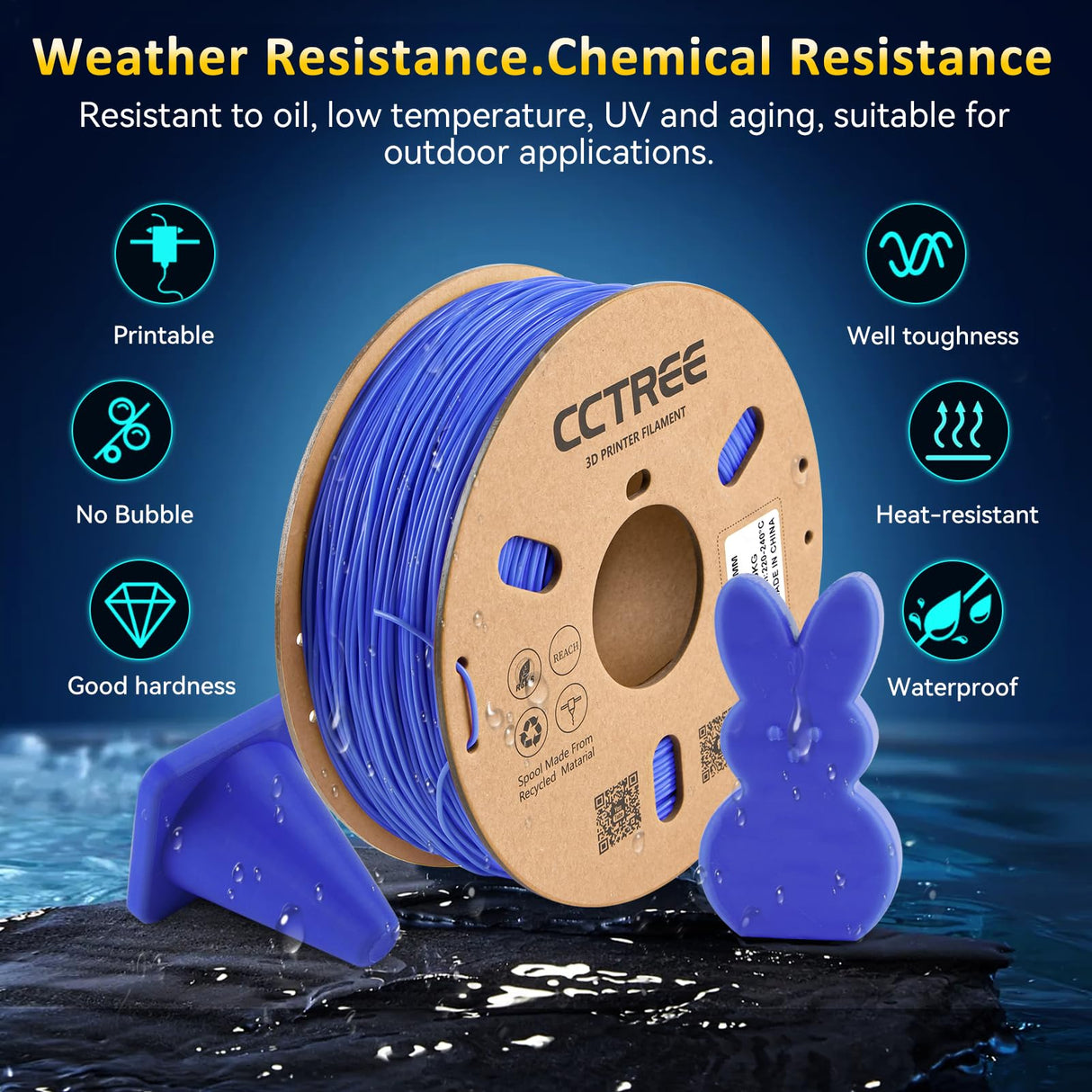 CCTREE TPU Filament 1.75mm, 1kg Spool (2.2 lbs), Flexible 3D Printer Filament, Shore Hardness 95A, High Elasticity & Impact Resistance, Dimensional Accuracy ±0.03mm, Blue CCTREE