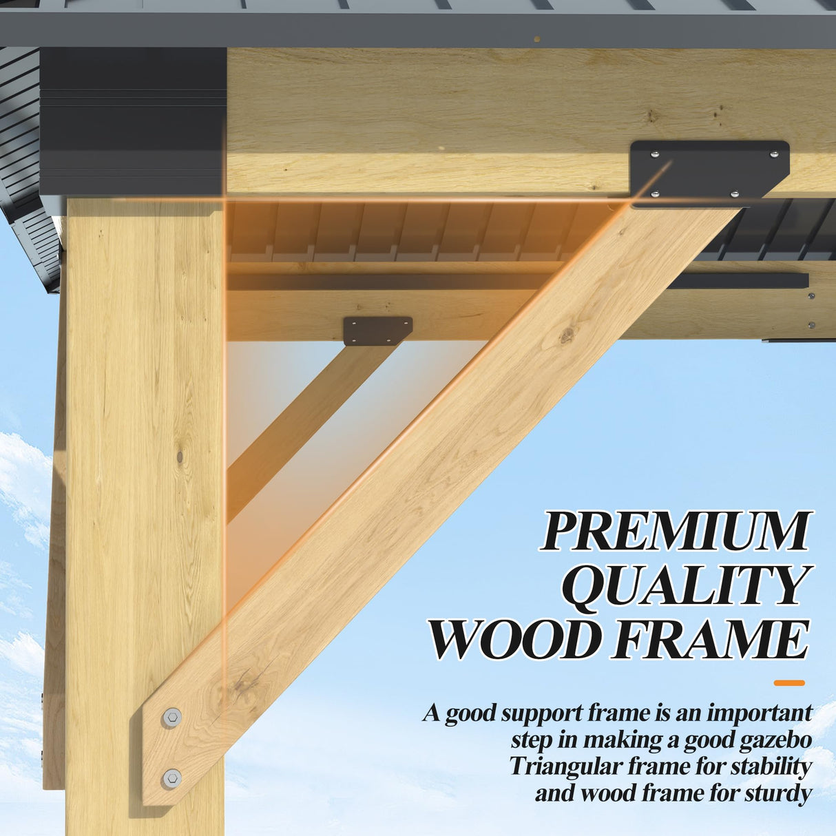 GARTOO 11’x13’ Patio Wooden Gazebo, Galvanized Steel Roof Gazebo & Privacy Curtains and Netting, Double Vented Roof Hardtop Gazebo for Garden, Porch, Lawn, Poolside, Backyard, Deck GARTOO