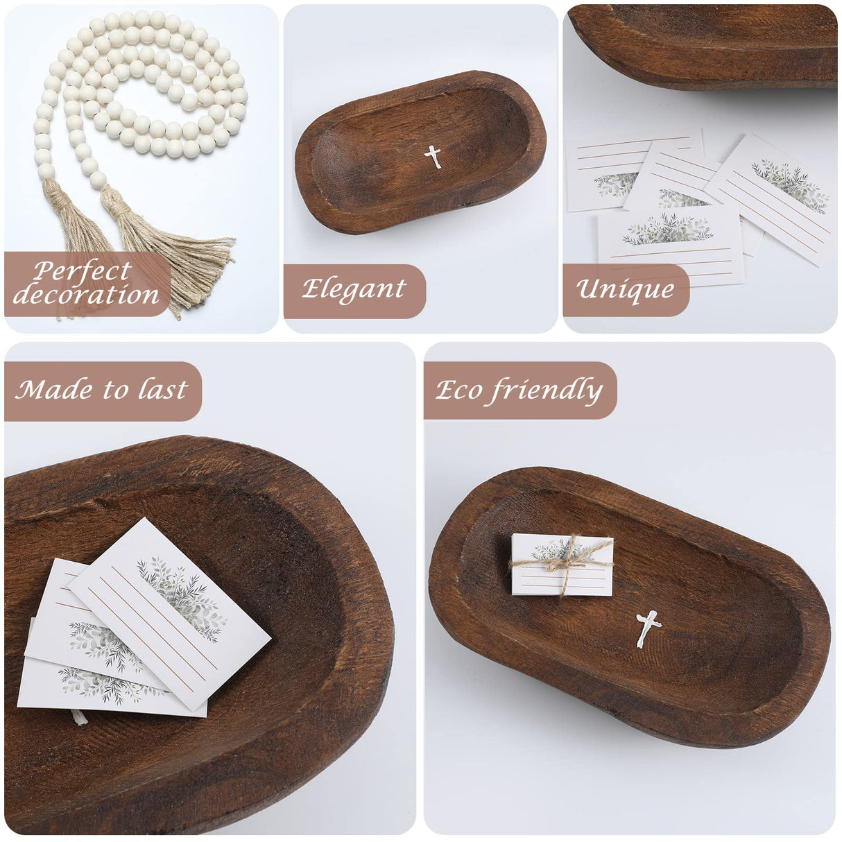 Kathfly Prayer Dough Bowl Wood Decorative Bowl with Cross and Cards Christian Gifts 58 Inch Wooden Rustic Prayer Bread Religious Spiritual Gifts for Blessing Farmhouse Entryway Kathfly