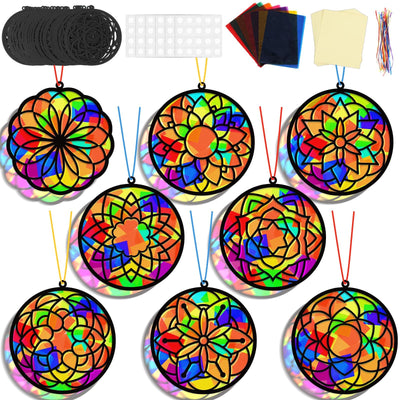 Lonfliness 32 Sets Suncatchers Craft Kit DIY Flower Window Stained Glass Effect Paper Spring Home School Classroom Decoration Art Craft Creative Activity Project Kid Gift Favor