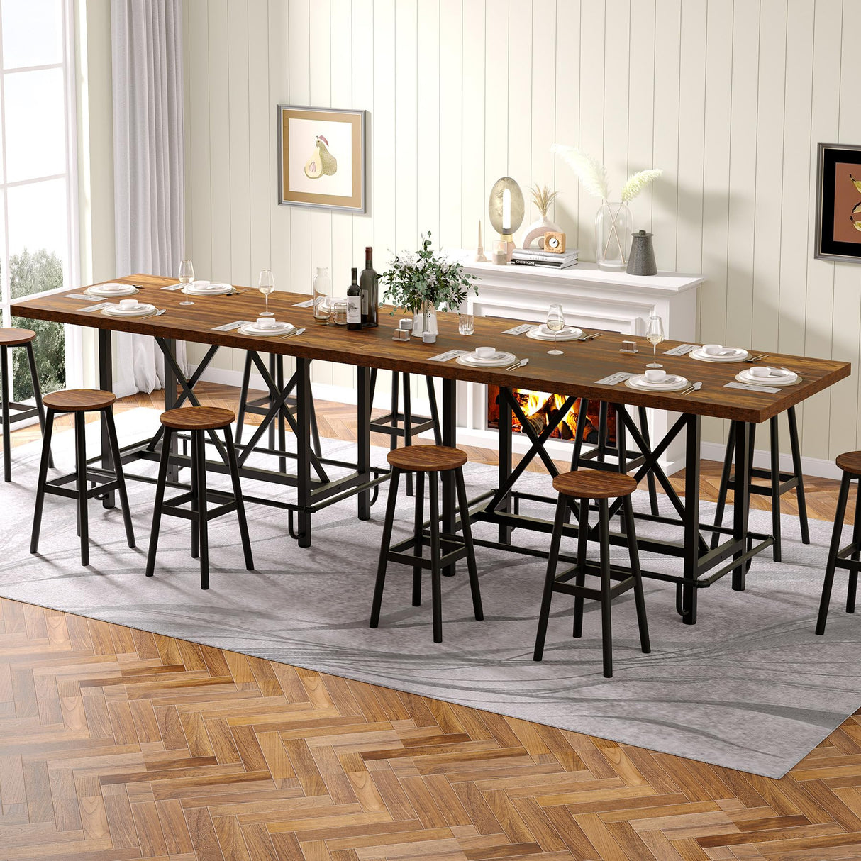 Tribesigns Rectangular Counter Height Dining Table with Metal Footrest for 6 People, 35.43" Tall (Rustic Brown) Tribesigns