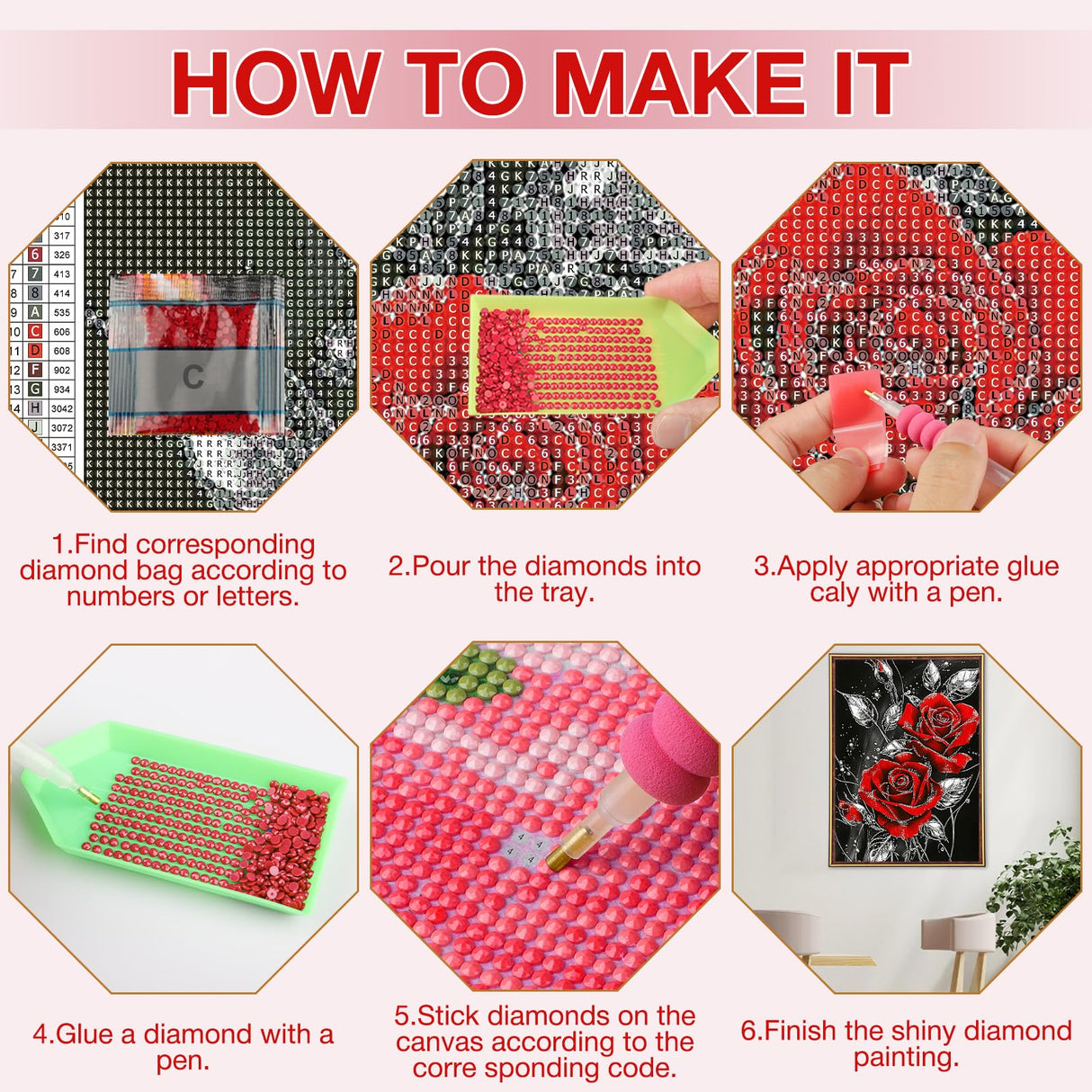 MEIYUDA Rose Diamond Painting Kits for Adults, 5D Red Rose Diamond Art Kits for Beginners, Floral Flowers DIY Gem Art Crystal Painting for Home Wall Decor Gift 12x16in MEIYUDA