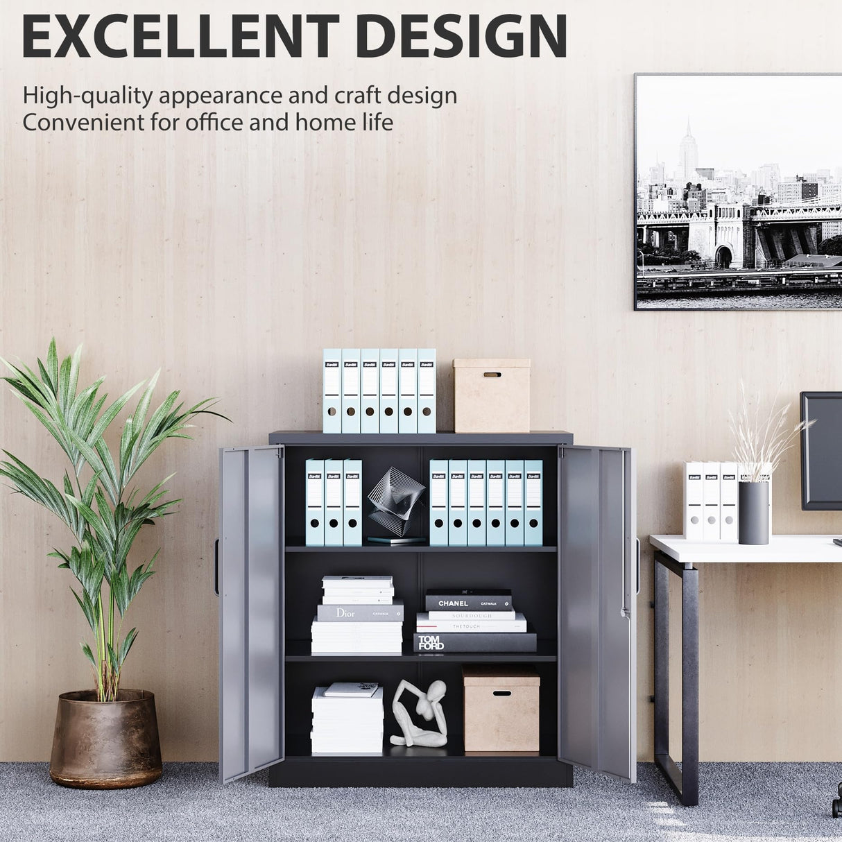 Metal Storage Cabinet with Doors and Shelves,Garage Storage Cabinet with Lock,Black Grey Metal Cabinet with Locking Doors,Steel Cabinet,Lockable Storage Cabinet for Home,Office,Garage Cabinets SISESOL