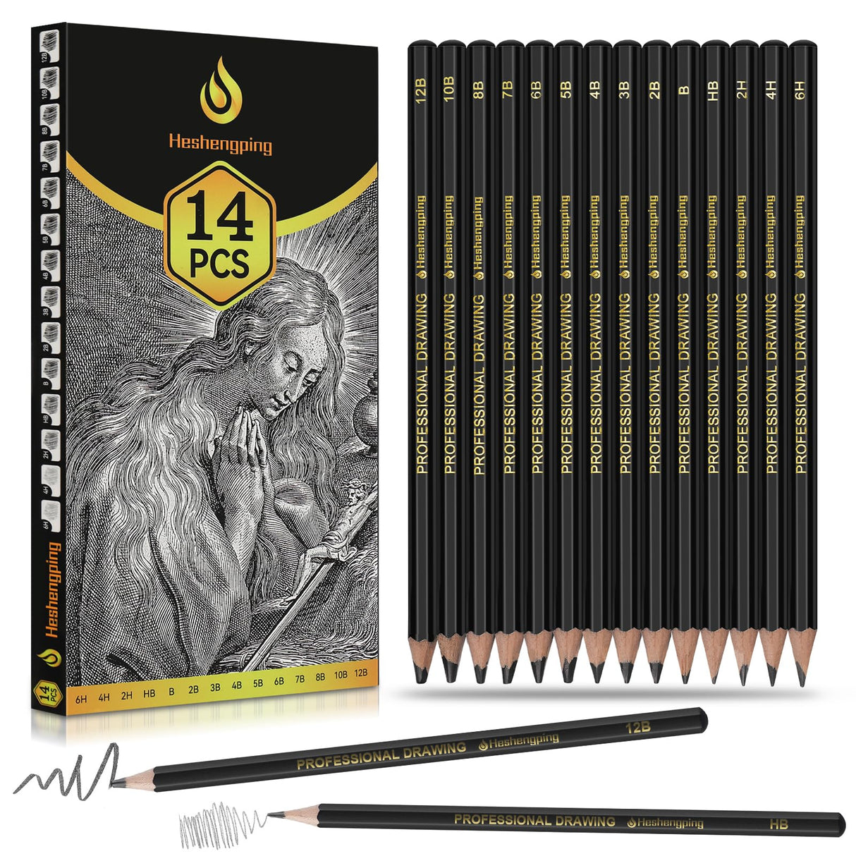 Sketch Pencils Set for Drawing, 14 Pack Graphite, for Art, Pencil kit for Sketching, Shading, Artist Pencils for Beginners Pro Artists Heshengping