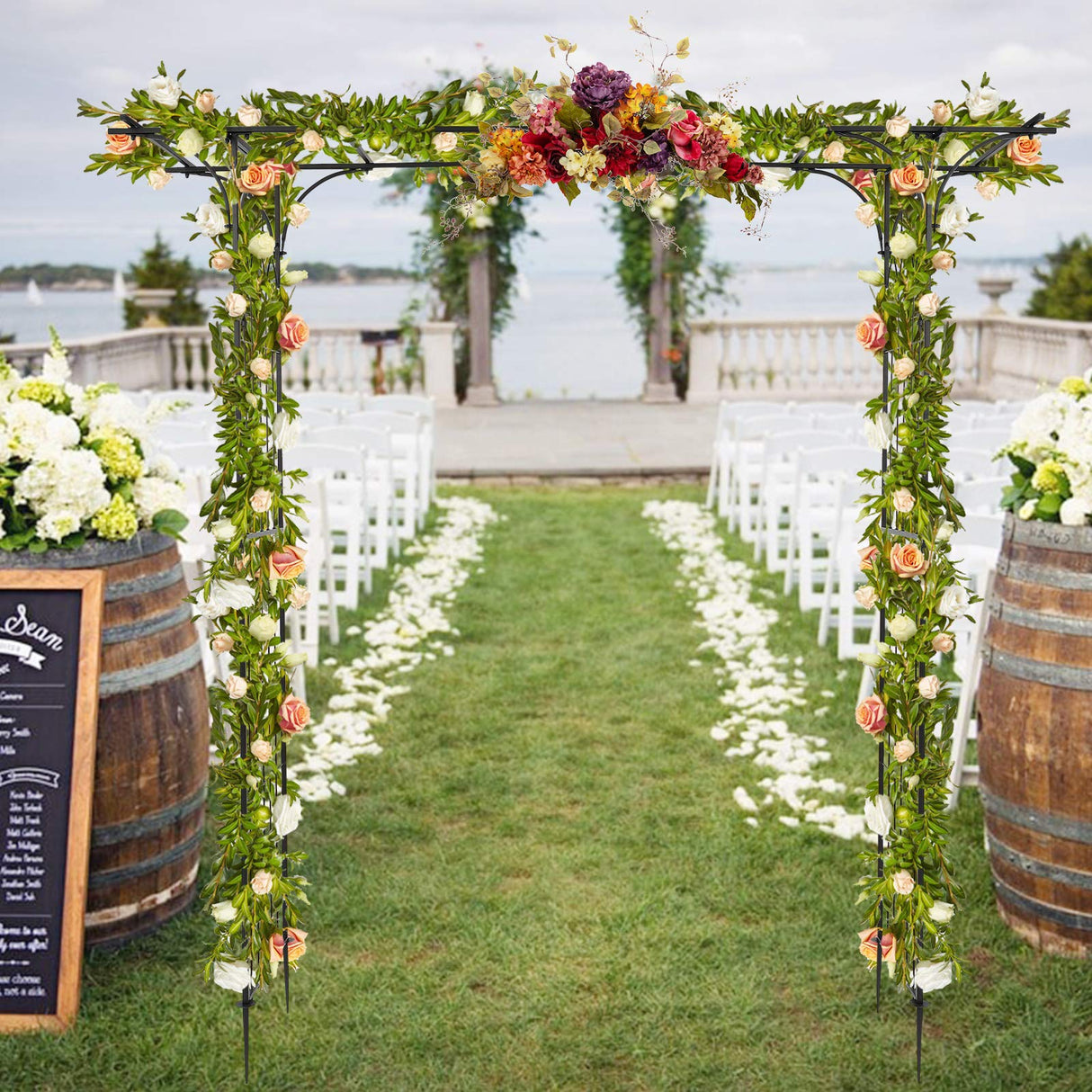 VINGLI Garden Arbor, Arch Archway for Wedding Ceremony Party, Steel Garden Trellis for Plant Climbing, Christmas Garden Decorations Pergola for Garden, Backyard, Lawn (Black) VINGLI