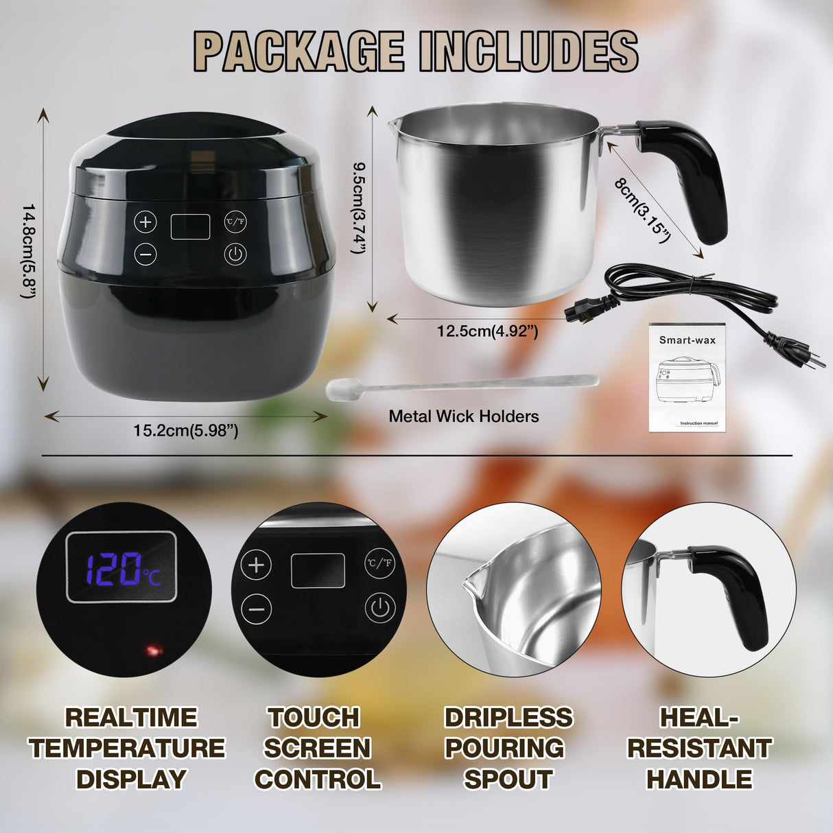 VALLYDOM Wax Melter, Candle Making Kit, Wax Pot 1000ml Capacity, Candle Jars for Making Candles, Wax Melter for Candle Making, with Spoon, Can be Used to Make Soy Wax, Soap Making Kit for Adults VALLYDOM