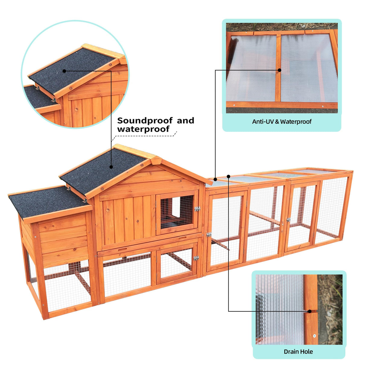 ZMAD Large Chicken Coop with Run, Wooden Hen House for 2-5 Chickens, Outdoor Chicken Run Poultry Cage Rabbit Cage Duck House with Nesting Box (Red) ZMAD