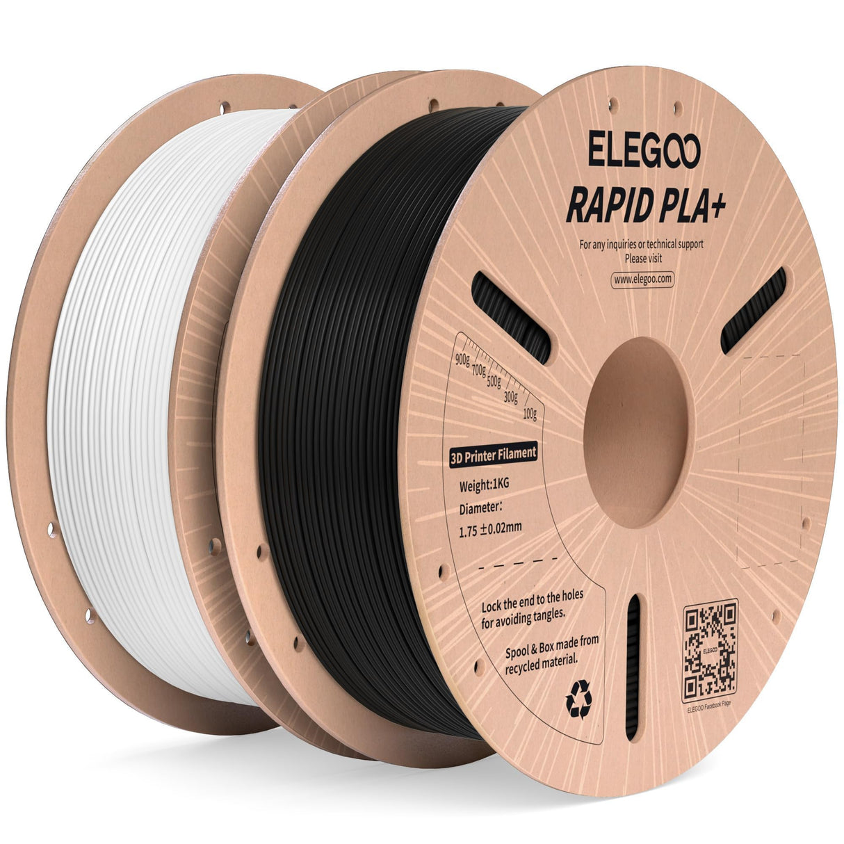 ELEGOO Rapid PLA Plus Filament 1.75mm Black & White 2KG, PLA+ 3D Printer Filament for 30-600 mm/s High Speed Printing, Dimensional Accuracy +/- 0.02 mm, 2 Pack 1kg Spool(2.2lbs) ELEGOO