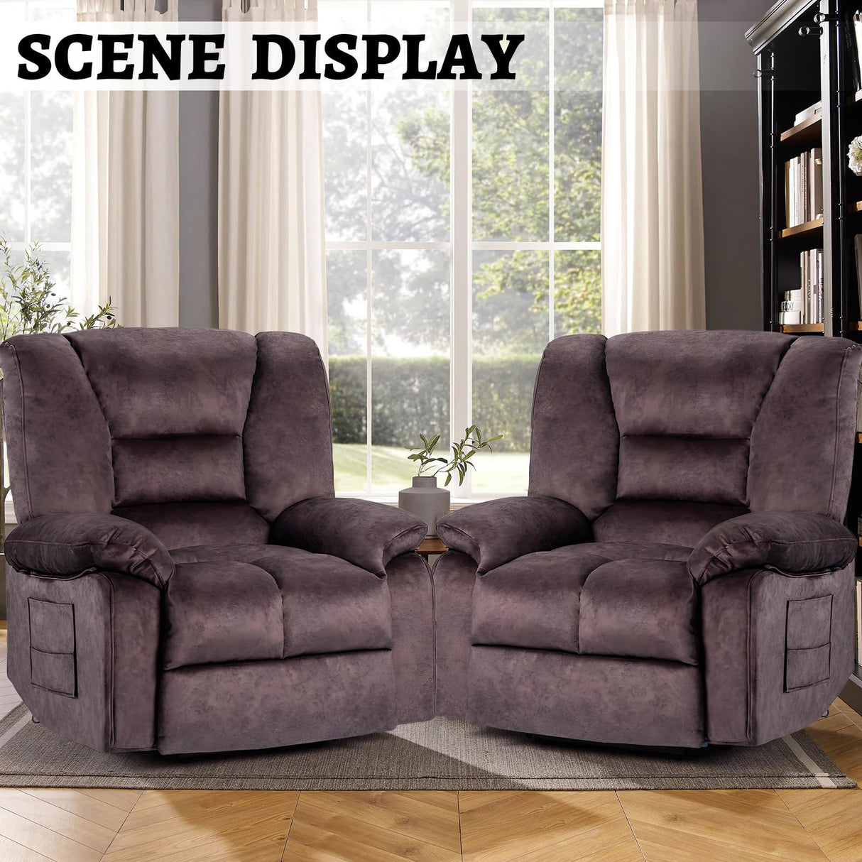 Fabric Lazy Boy Recliner Chair for Bedroom, Manual Reclining Chairs for Adults,Brown Recliner Chair with Adjustable Backrest & Foootrest/Overstuffed Cushion, Havy Duty (Brown) HRVEOCEI