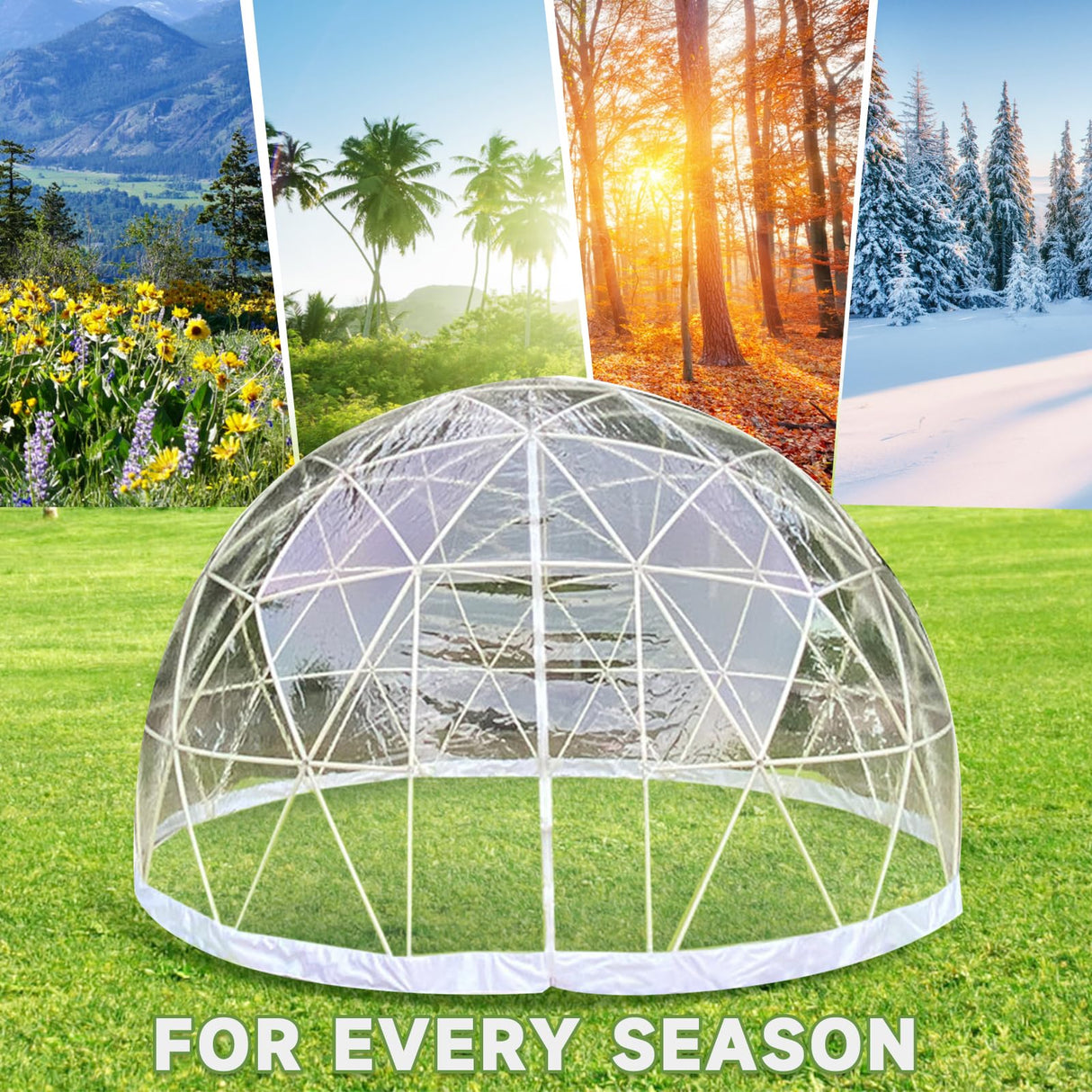 Gaonala Garden Dome Bubble Tent, 9.5 * 5.7FT PVC Garden Dome Igloo with 2 * 10m Light Strings and Transparen Cover, Weatherproof Greenhouse Garden Tent, Igloo Dome House Suitable for Patio, Outside Gaonala