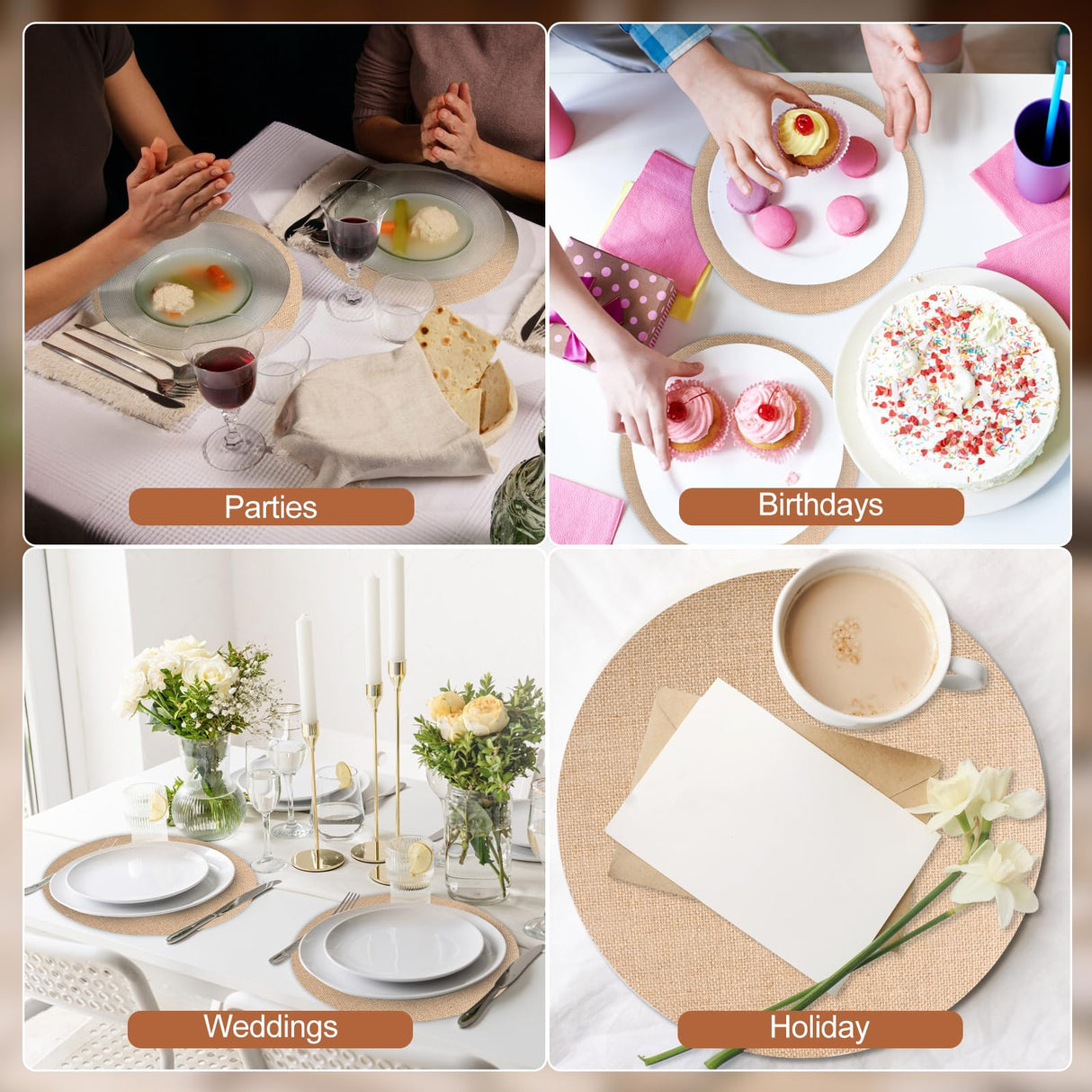 Round Burlap Placemats Set of 30 Boho Braided Table Mats Rustic Farmhouse Woven Placemat Brown Circle Heat Resistant Jute Placemats for Wedding Party Kitchen Dining Table Decor - 12 Inch MAKCNMYM