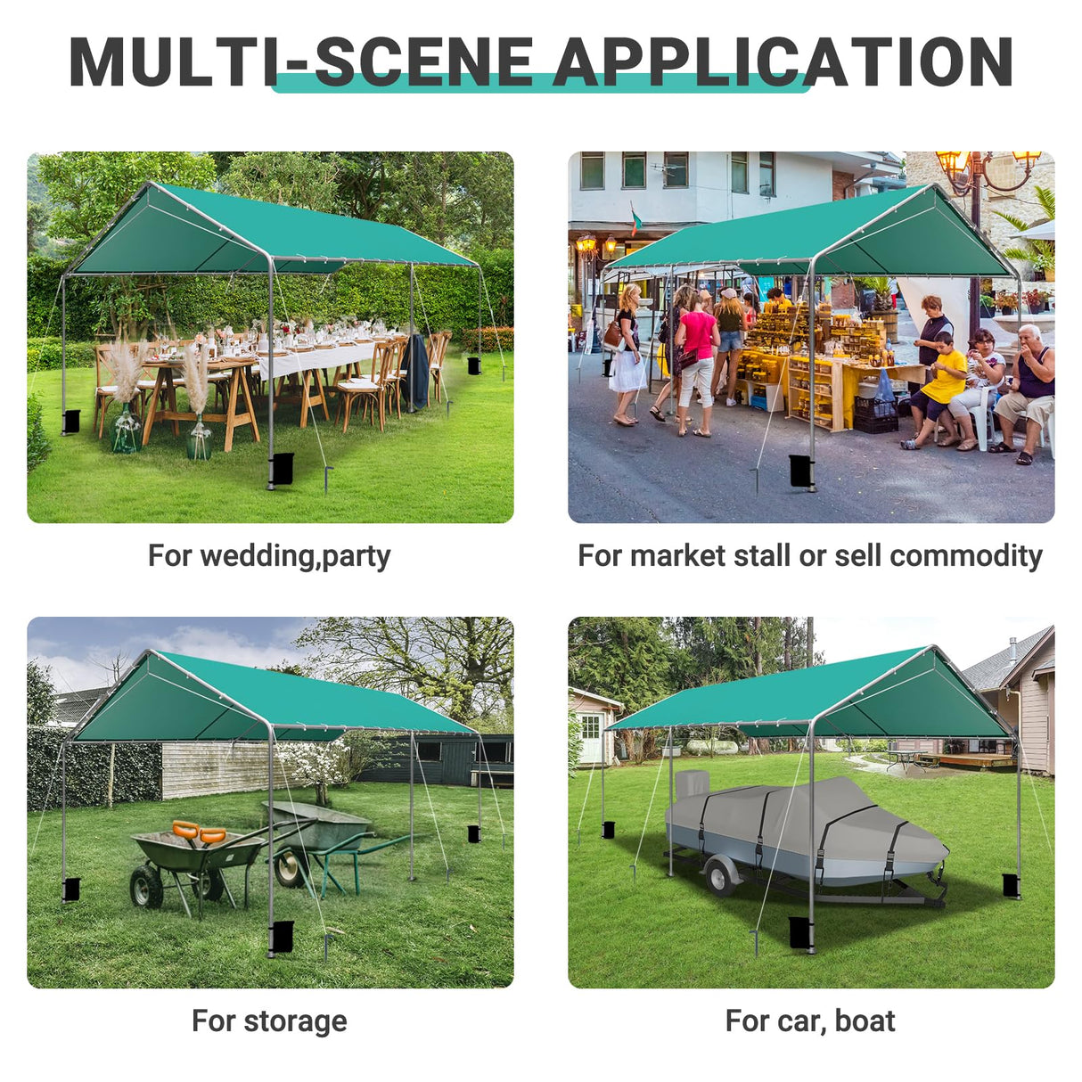 Heavy Duty 10 X 20 Ft Easy to Assemble Metal Car Canopy Shelter with Reinforced Steel Cables, Outdoor Portable Garage for Car, Boat Tent, Green SAILARY
