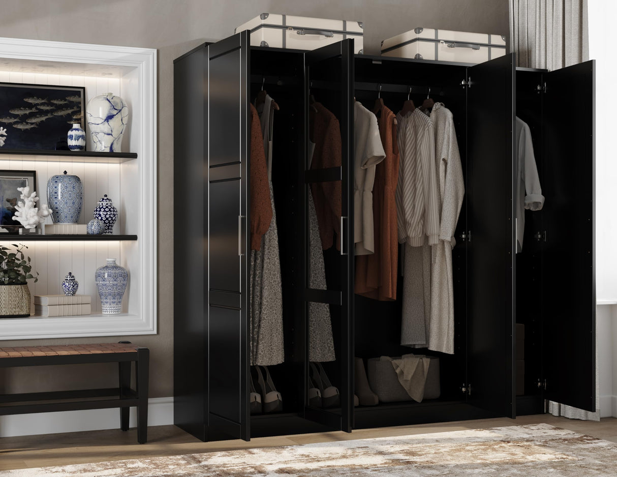 Palace Imports 100% Solid Wood Cosmo 4-Door Wardrobe with Mirrored Doors, Clothing Rods, No Shelves, Black, 74.5" W x 72" H x 20.75" D, Renewable Eco-Friendly Wood, Made in Brazil Palace Imports
