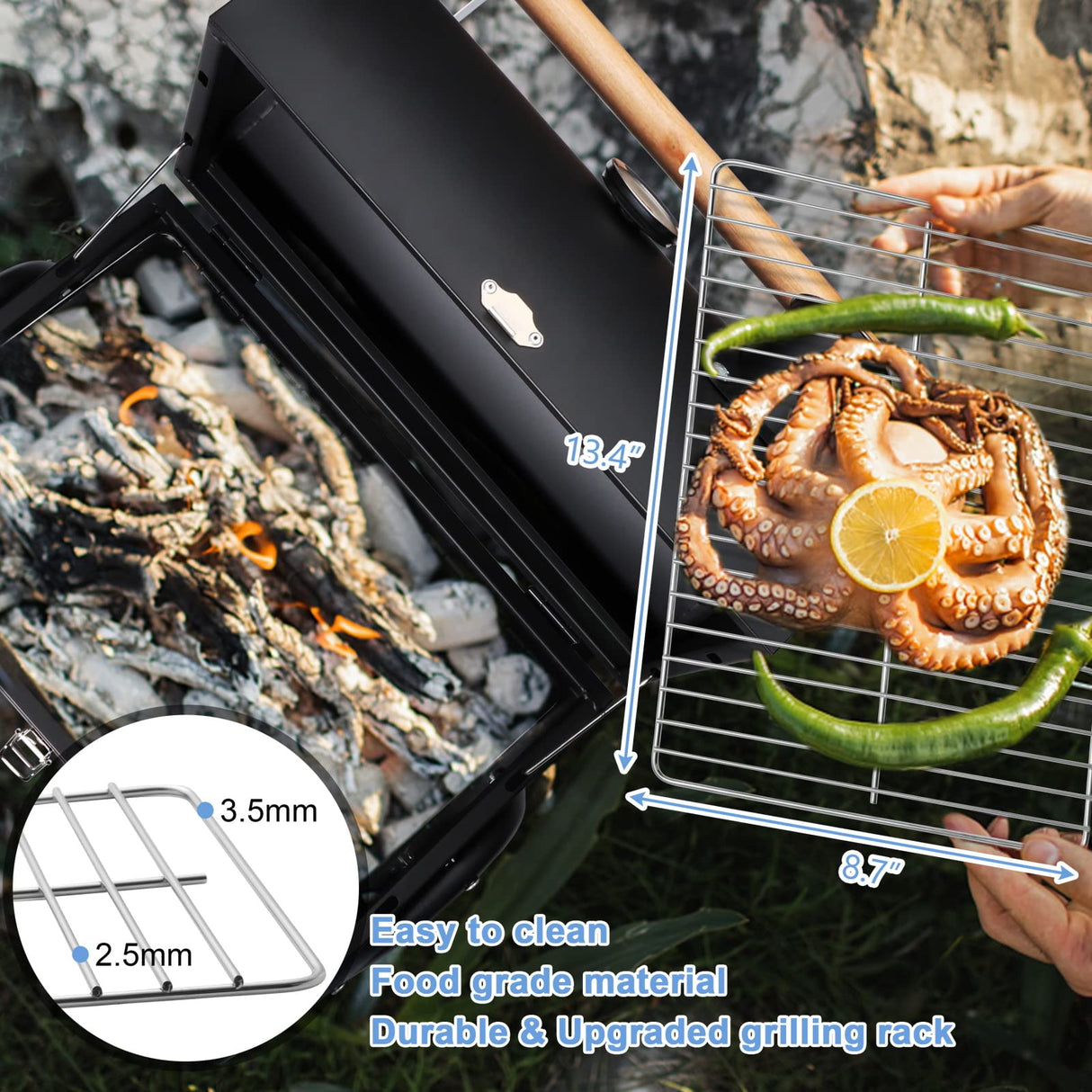 HaSteeL Portable Charcoal Grill, Small Folding Outdoor Grill, Mini Black Barbecue Grill with Thermometer, Compact Tabletop BBQ Grill for Camping Picnic Backyard Patio, 116 Square Inches & Screwdriver HaSteeL