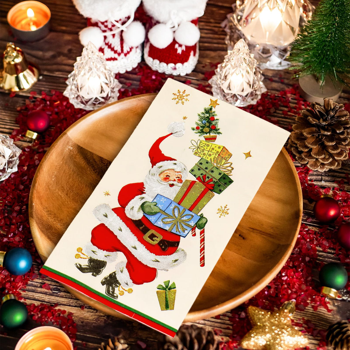 JarThenaAMCS 100Pcs Christmas Guest Napkin Vintage Santa Gift Box Disposable Paper Napkin Retro Dinner Hand Napkins for Thanksgiving Harvest Bathroom Supplies JarThenaAMCS