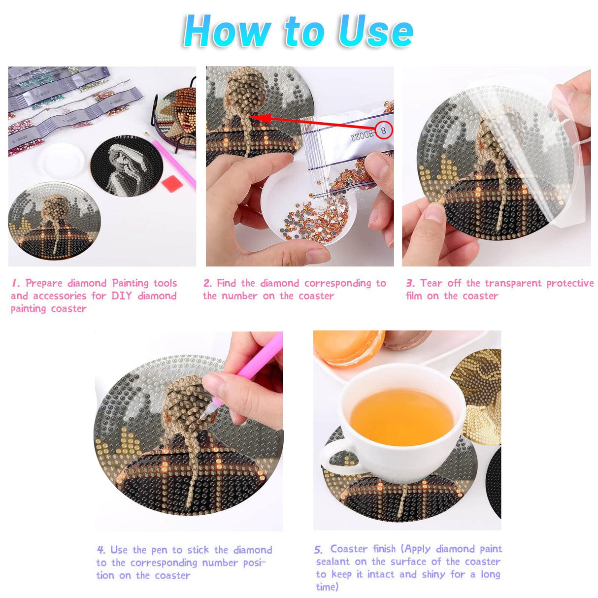 stnckic 8 Pcs Diamond Art Coasters Kit for Adults,Diamond Painting Coaster Set with Holder, DIY Bead Art Craft, Paint by Diamonds Art Coasters, Singer Merch Gifts for Girls and Women stnckic