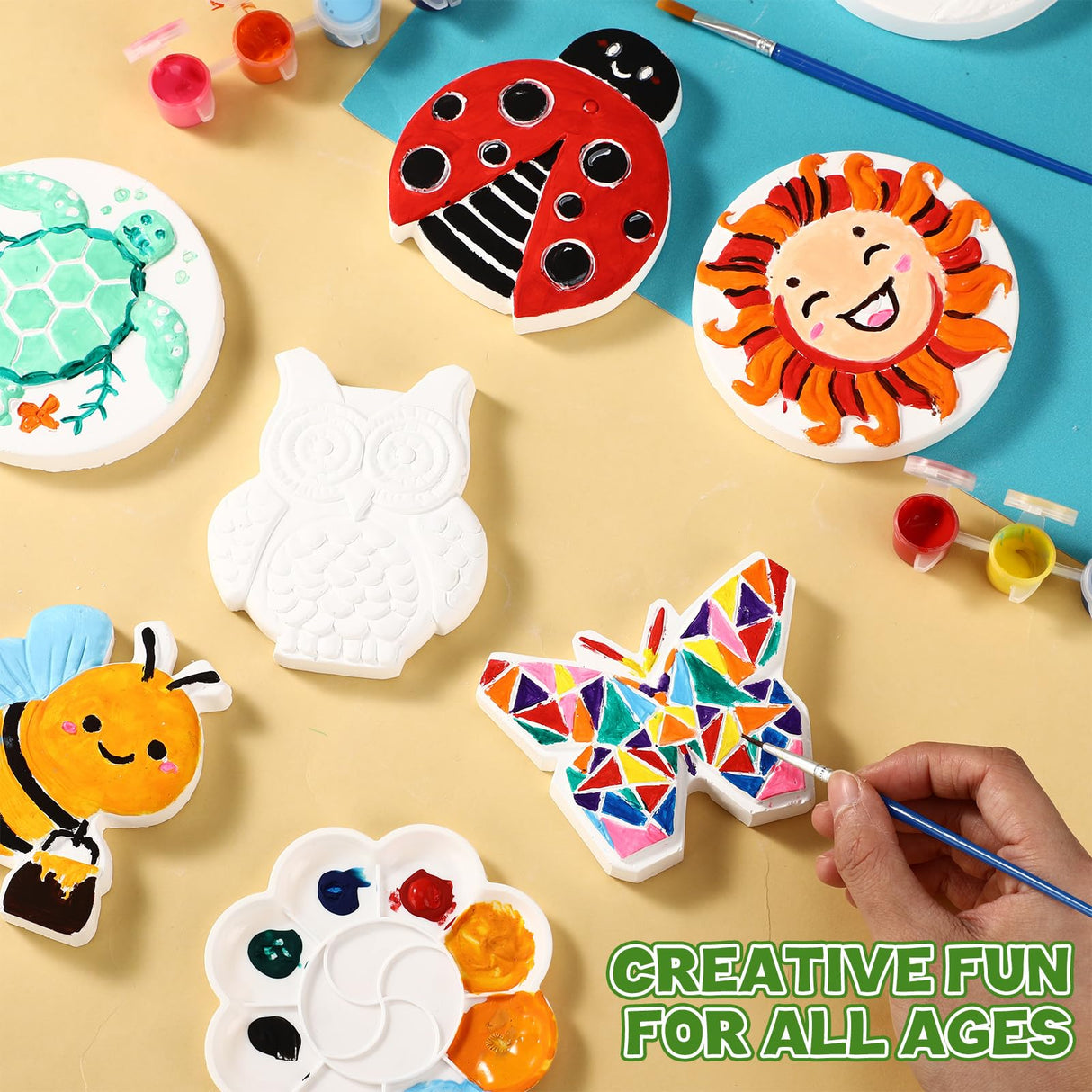 HyDren 8 Pcs Paint Your Own Plaster Stones, Summer Arts and Crafts Painting Kit Outdoor Garden Creative Project DIY Personalized Art Supplies Include Paint Palette Brush Xmas Birthday Gift(Animal) HyDren