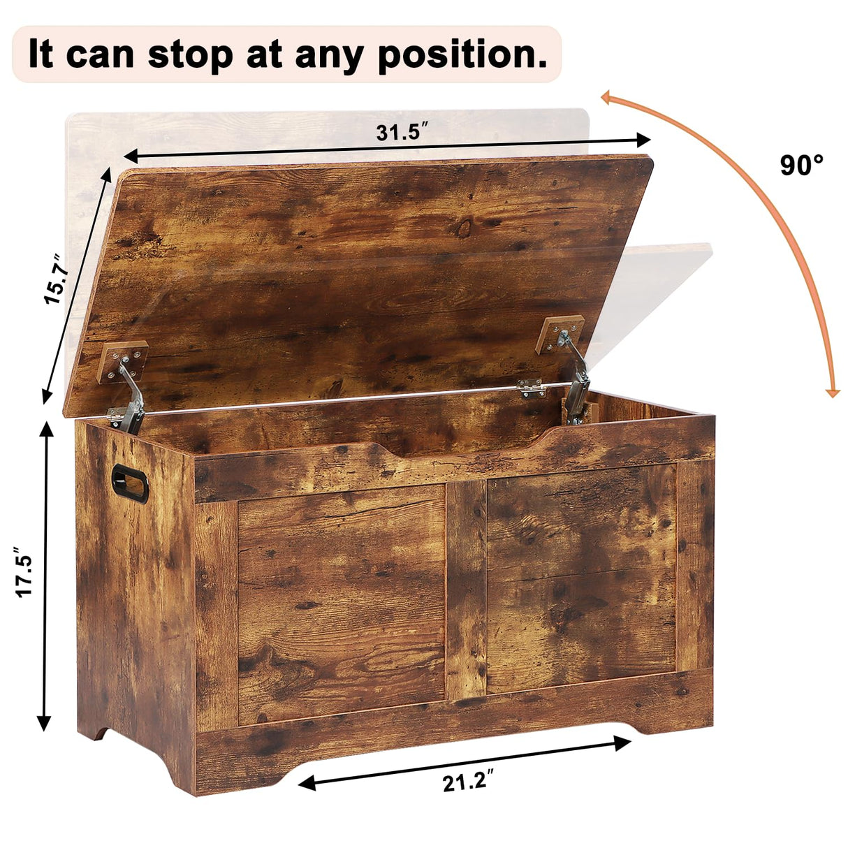 Timberer 31.5" Storage Chest, Wooden Storage Bench, Lift Top Toy Chest with 2 Safety Hinges, Large Toy Box, Entryway Shoes Bench for Living Room, Bedroom, Rustic Brown Timberer