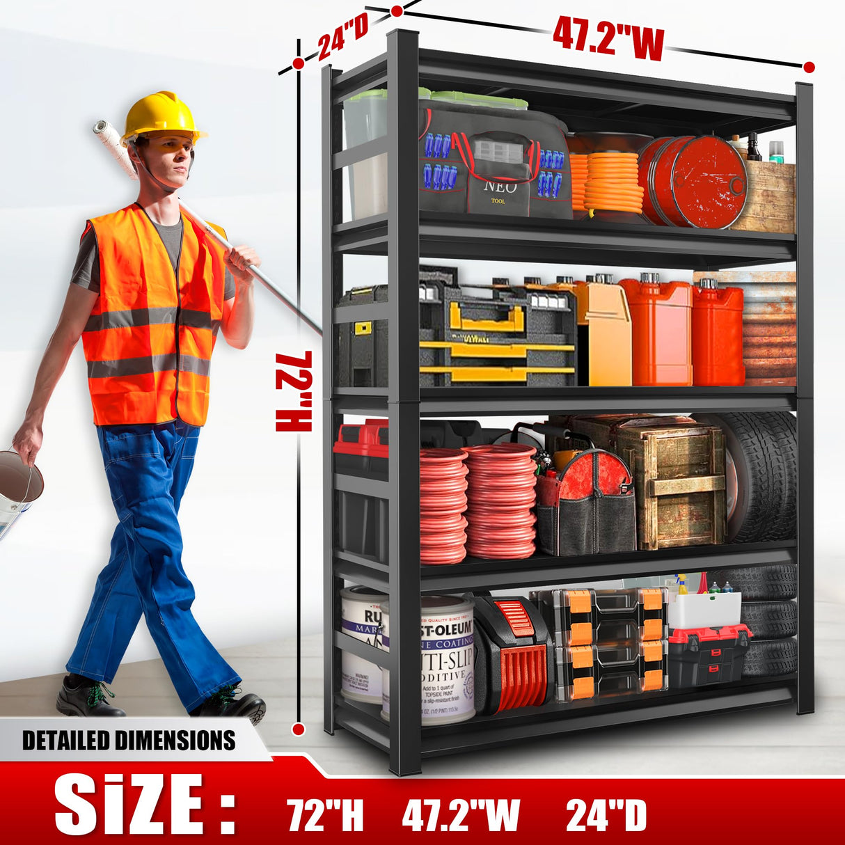 PRESTELION 72" H|48" W Garage Shelving Unit and Storage-Easy Assembly Metal Shelves 5-Tier Rack|Heavy-Duty Adjustable Shelf|Steel Rust-Resistant Shelves for Industrial,Warehouse,Basement PRESTELION