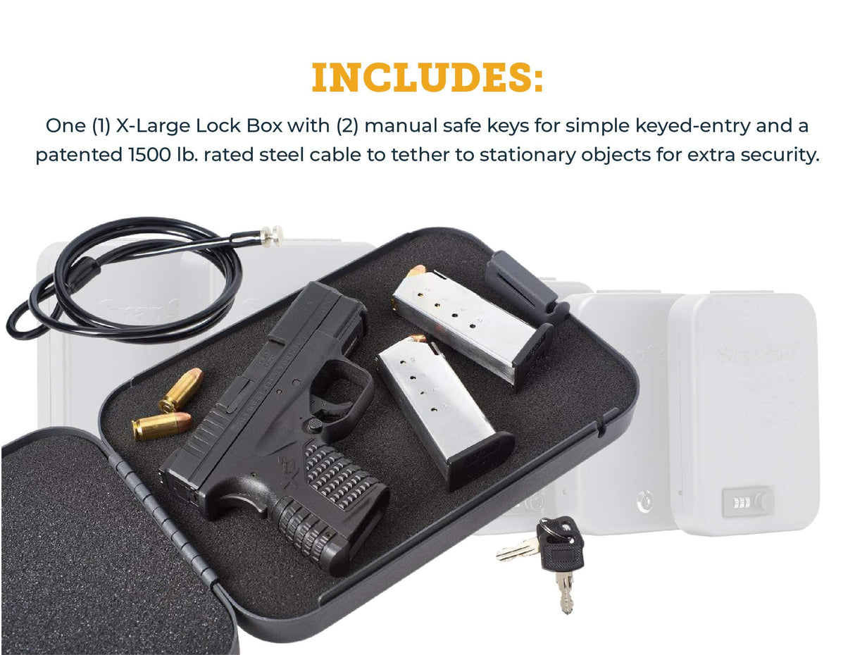 SnapSafe Portable Lock Box for Guns and Valuables – Includes Lock Box, 2 Keys and Patented Security Cable – An Ideal Car Gun Safe – XL, Black, 10 x 7 x 2 Inches SnapSafe