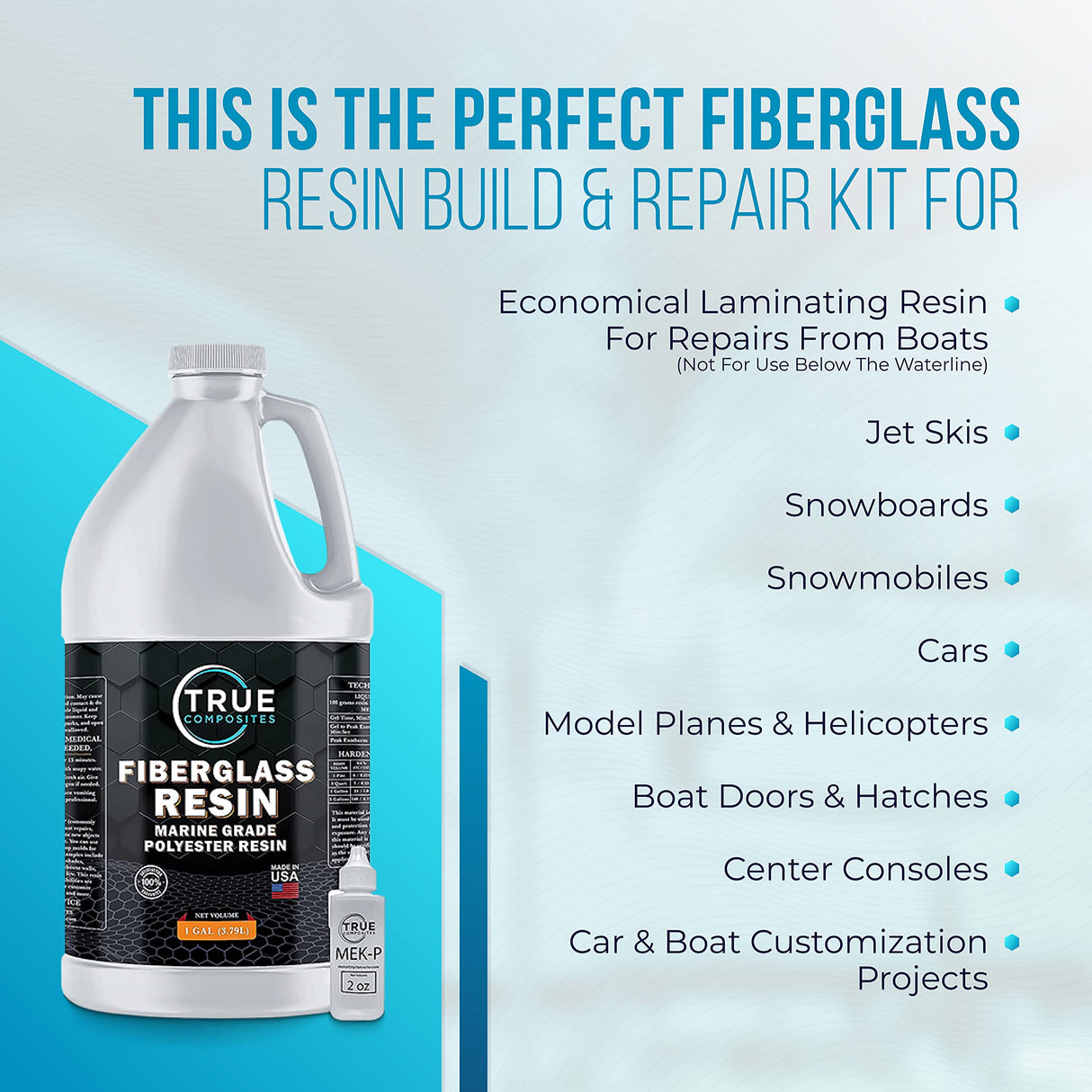 True Composites Fiberglass Resin Polyester Resin Marine Grade Resin 1 Gallon with MEKP Hardener Polymer Resin Fiberglass Repair Kit Laminating Resin for Wood Boat Building and Repair TRUE COMPOSITES