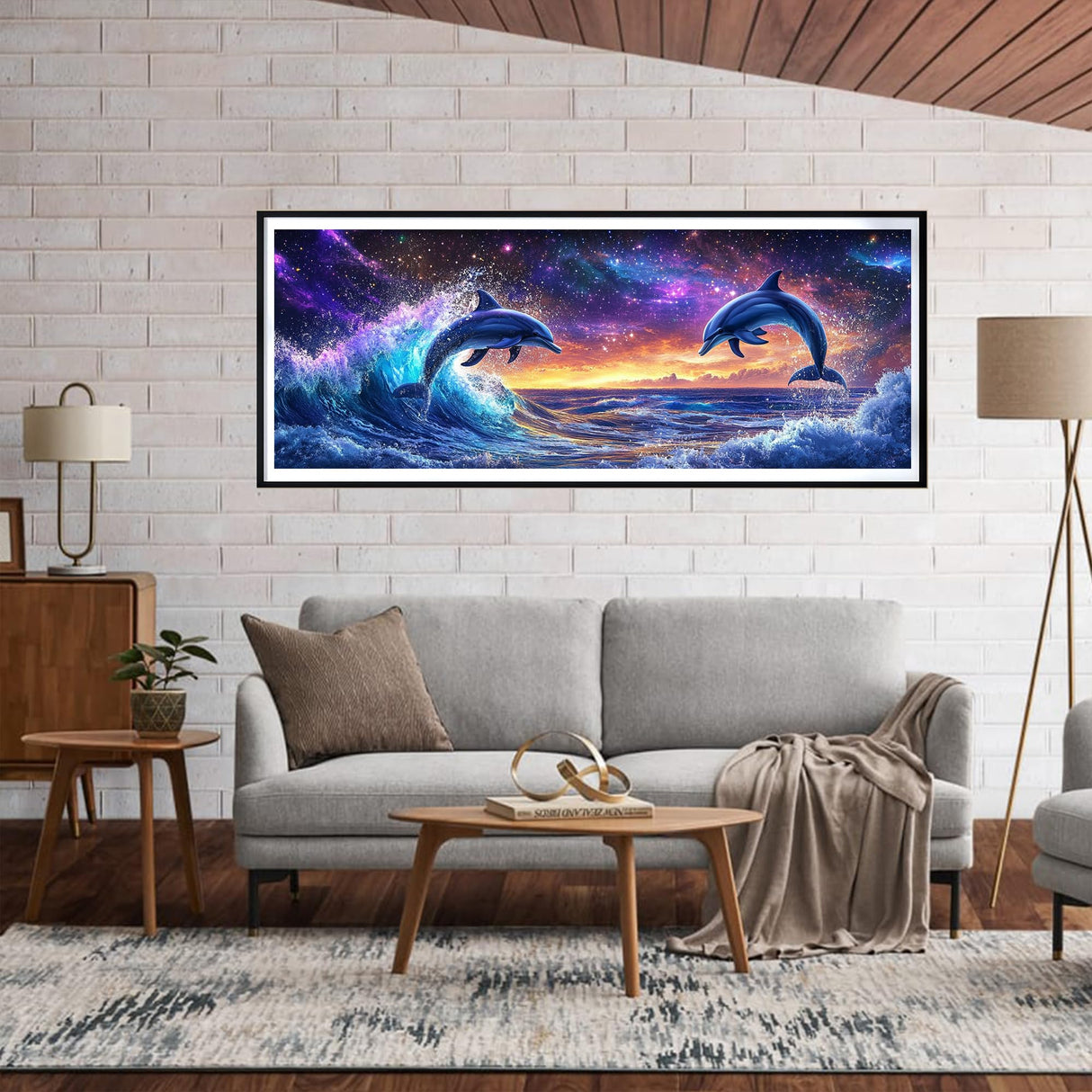 Yomiie Large 5D Diamond Art Kits for Adults, Dolphins Diamond Painting Art Landscape DIY Full Round Drill Kits, Embroidery Rhinestone Diamond Crystal Craft Canvas Home Wall Decor 31.5x11.81 inch Yomiie