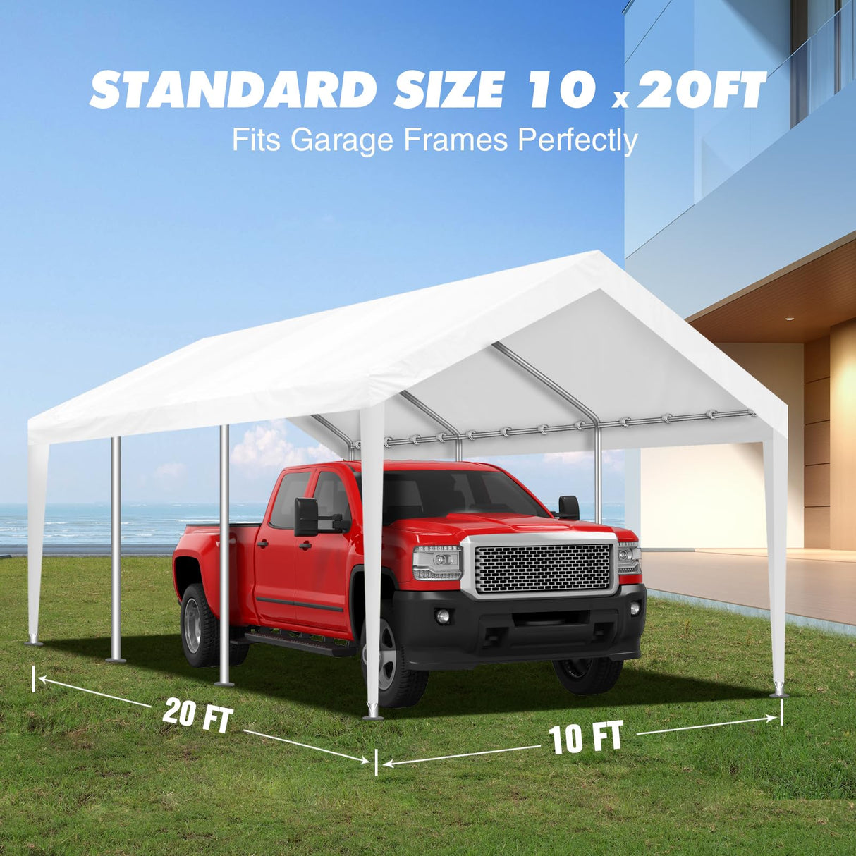 10x20FT Carport Canopy Replacement Cover Heavy Duty Waterproof & UV Protected, All Weather Car Shade Canopy with Ball Bungees (White, 10'x20', Frame is not Included) Inmeilifus