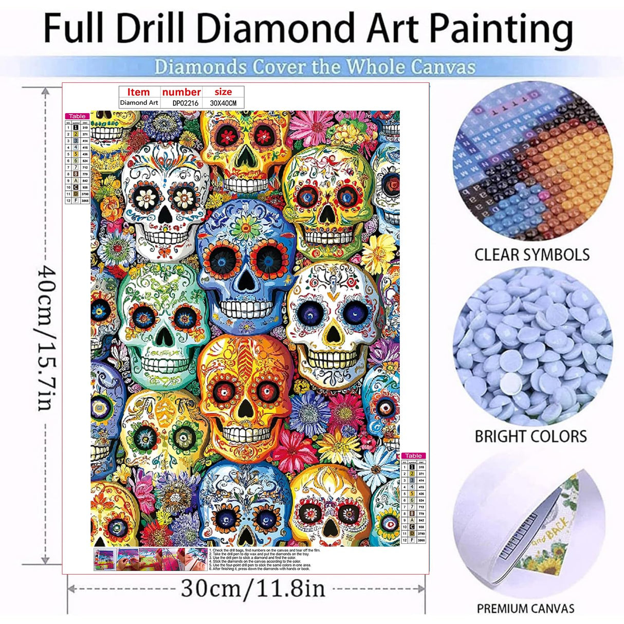 Diamond Art Kits for Adults Beginner- Skull DIY Modern Diamond Painting Kits 5D Diamond Dots Gem Art Crafts with Tools- Round Full Drill Funny Crafts for Home Wall Decor&Gift-12x16 inch Fairyland JinWenn