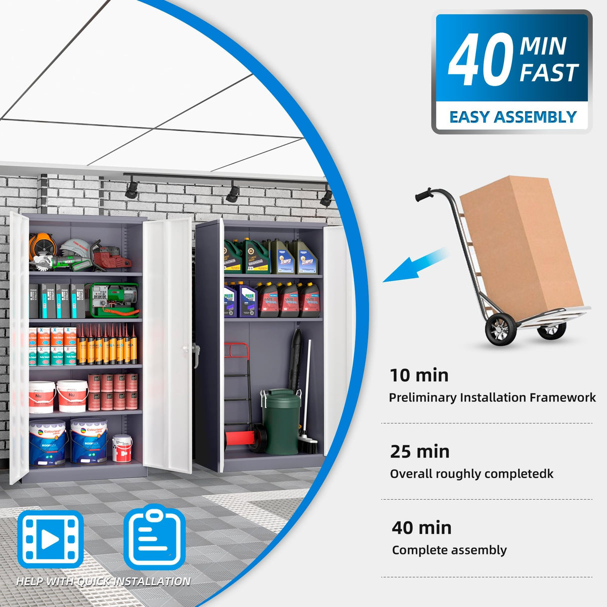 Superday Metal Storage Cabinets, 72" Storage Cabinet with Locking Door, Tall Garage Cabinet with 2 Doors and 4 Adjustable Shelves for Home Office, Classroom, Easy Assemble(White Grey) Superday