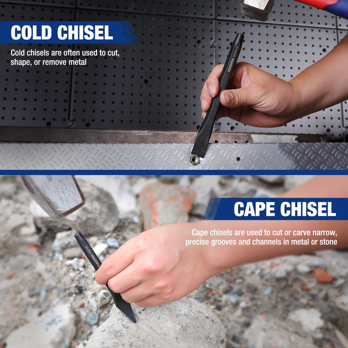 WORKPRO 30 PCS Heavy Duty Punch and Chisel Set with Roll Pouch, Cold & Cape Chisel, Center, Pin & Taper Punch, and Gauge, Blackened and Painted Finish for Durability WORKPRO