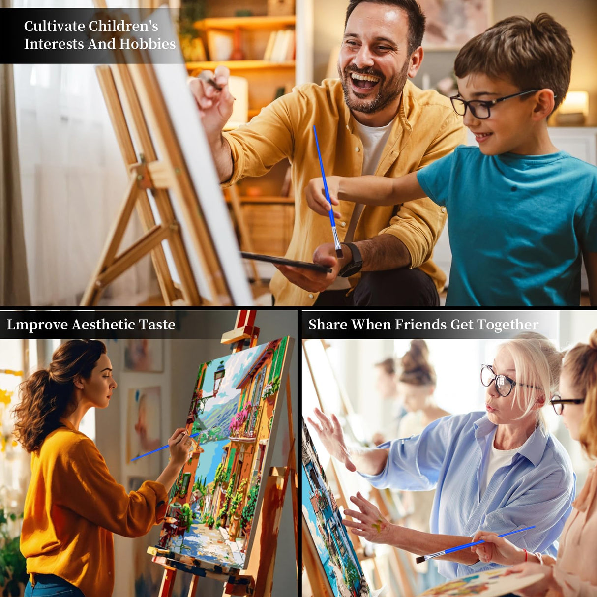 6 Pack DIY Paint by Number Kit for Adults - Mediterranean Coastal Scenery Oil Painting Set, 12x16 Inch Canvas (No Frame), 18 Vivid Acrylic Paints - Stress Relief Art Craft for Home Decor & Gifts TINY FUN