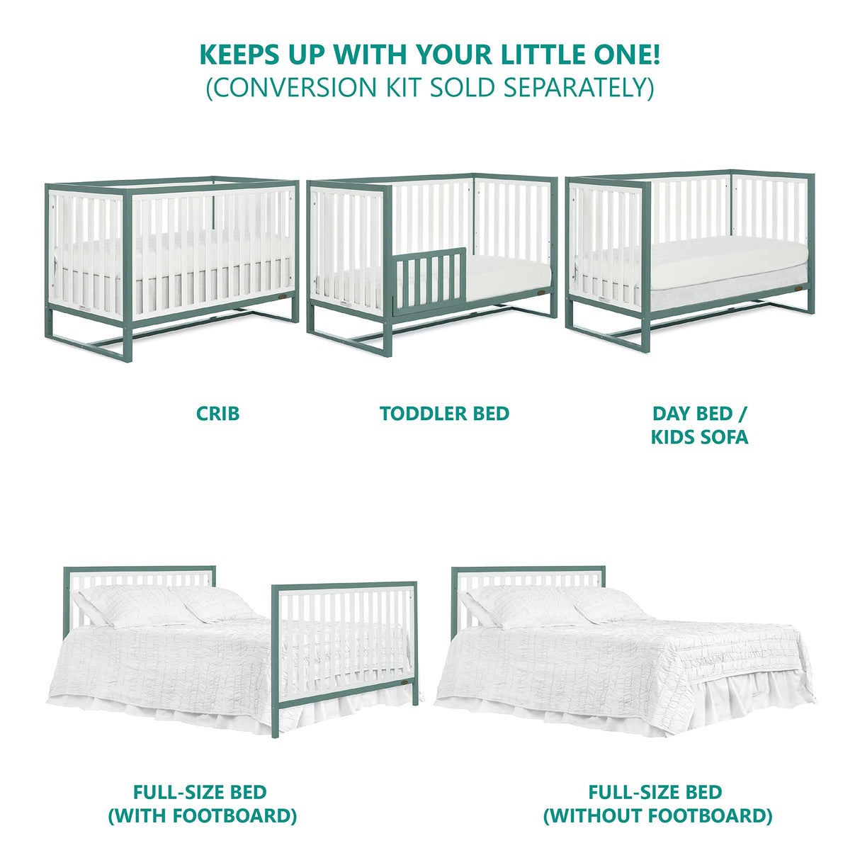 Dream On Me Arlo 5-in-1 Convertible Crib in Jungle Green, JPMA Certified, 3 Mattress Height Settings, Non-Toxic Finish, Made of Sustainable and Sturdy Pinewood Dream On Me
