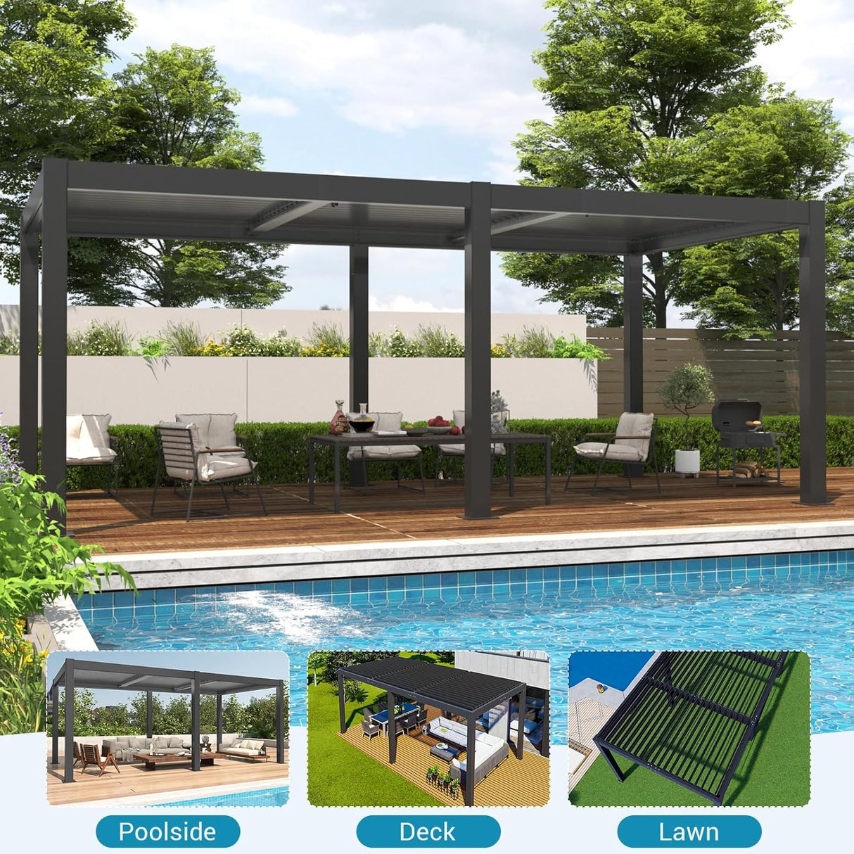 LVUYOYO Outdoor Louvered Pergola 10' x 20', Patio Aluminum Pergola with Adjustable Roof, Waterproof Metal Gazebo for Backyard, Garden, Deck (Black) LVUYOYO