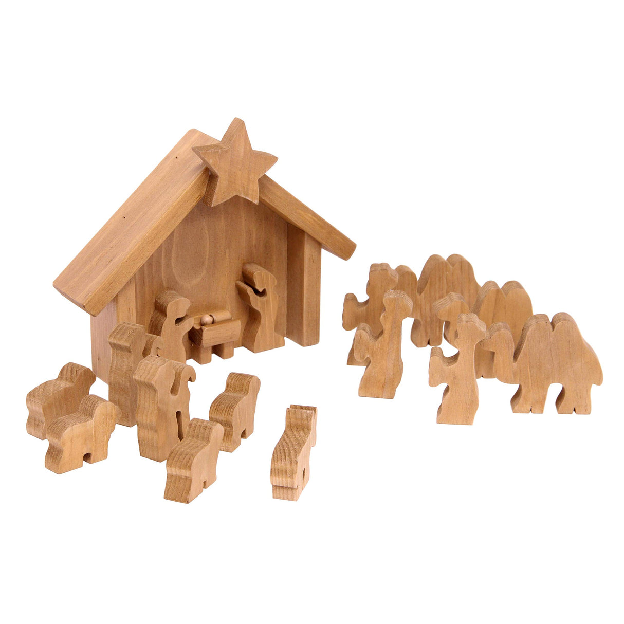 AmishToyBox.com Wooden Nativity Manger Scene Set, 14 Pieces, Amish-Made in Lancaster County, Pennsylvania, Harvest Stain Finish AmishToyBox.com