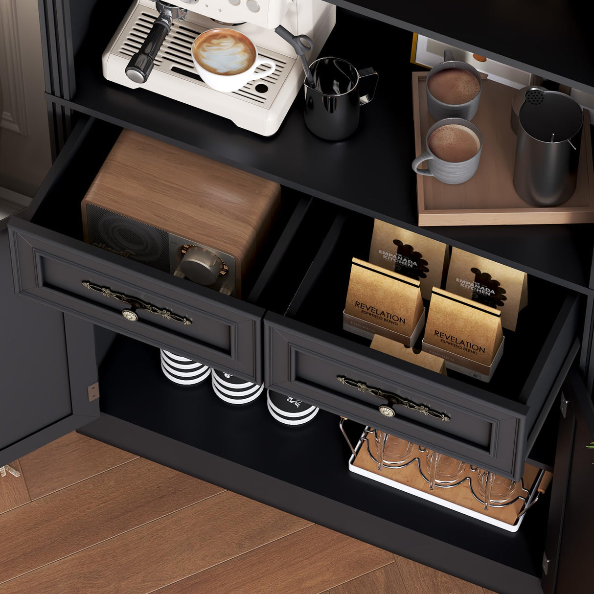 BORNOON 71.4" Tall Bookshelf with Drawers & Cabinet, 5-Tier Floor Standing Bookcase with Storage Doors, Adjustable Shelves & Metal Handles, 31.5" Wide Organizer for Home Office, Living Room BORNOON