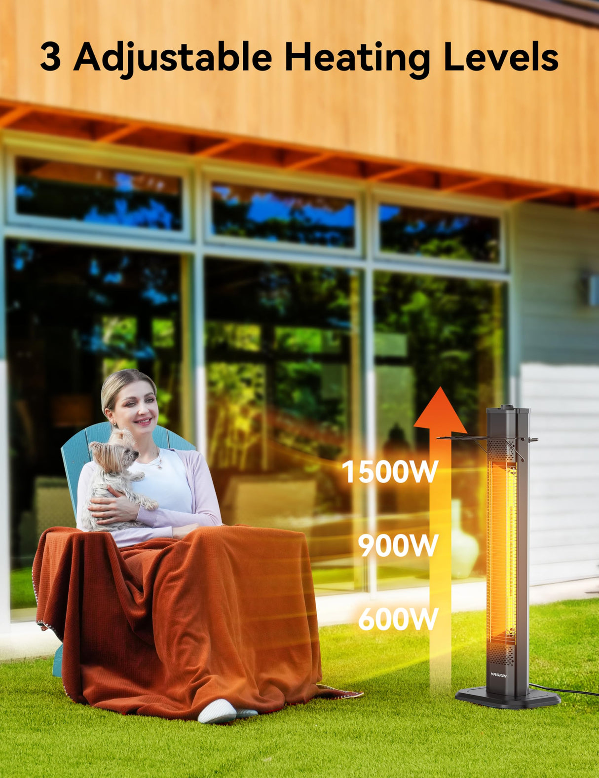 VAGKRI Outdoor Infrared Heater, 1500W 36inch Electric Heater with 3 Heating Levels, Tip-Over & Overheat Protection, IPX5 Waterproof Tower Space Heater for Patio Backyard Garage Restaurant Home VAGKRI