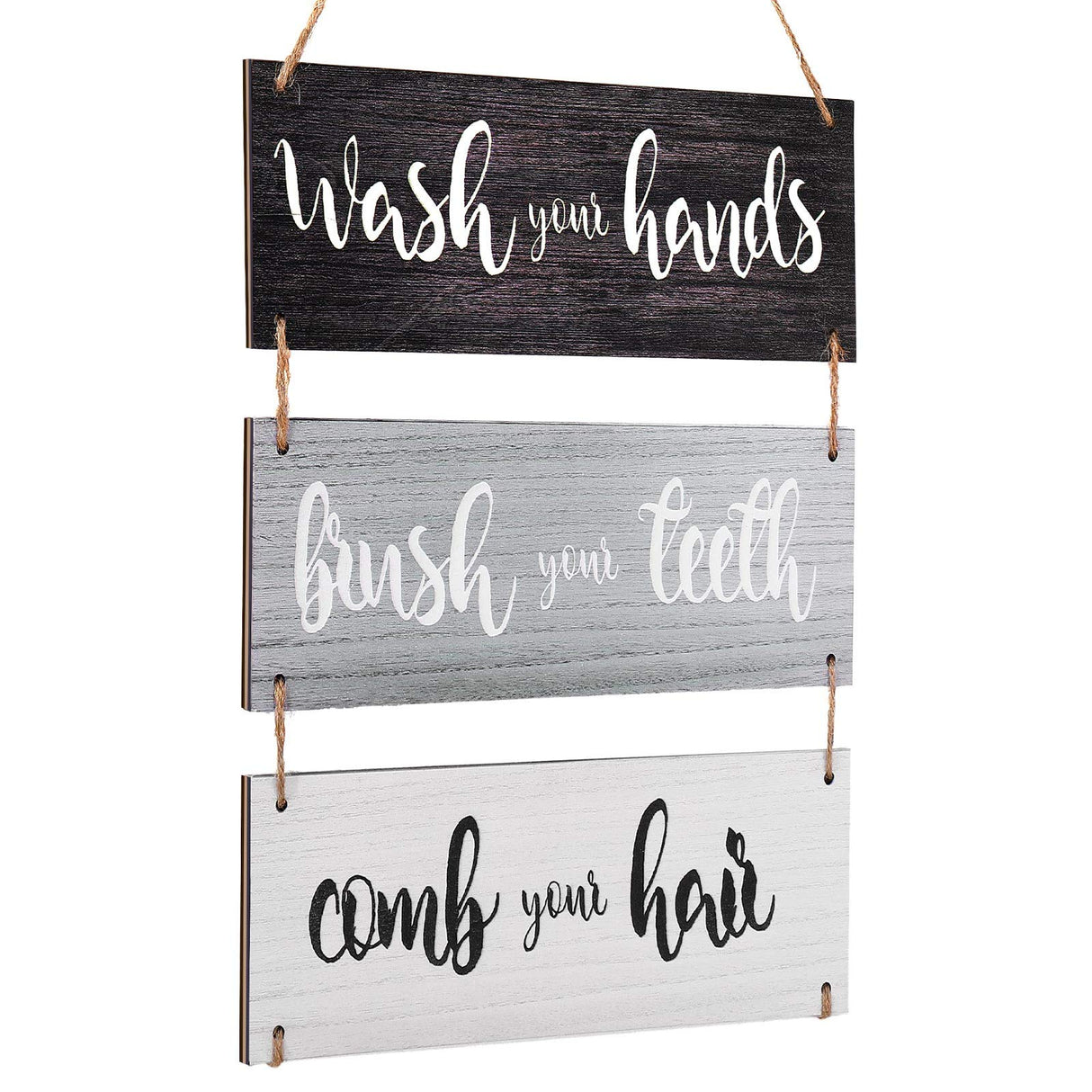 Jetec Bathroom Wall Decor Bath Rules Wall Art Sign Family Hanging Funny Wooden Hanging Sign Rustic Wood Decor for Home Bedroom Outdoor(Simple Pattern,Black, White, Gray) Jetec