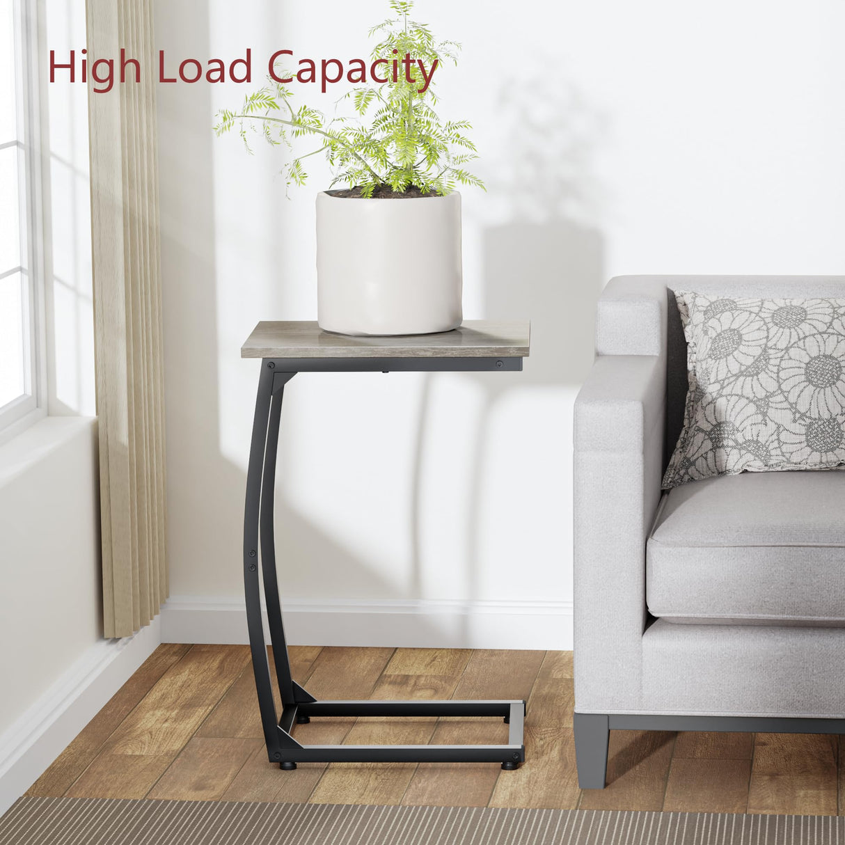 LAKEMID C Shaped End Table Set of 2, Side Table for Couch, Small Sofa Table with Metal Frame, Couch Table for Small Spaces, TV Tray Table for Living Room Bedroom (Grey) LAKEMID