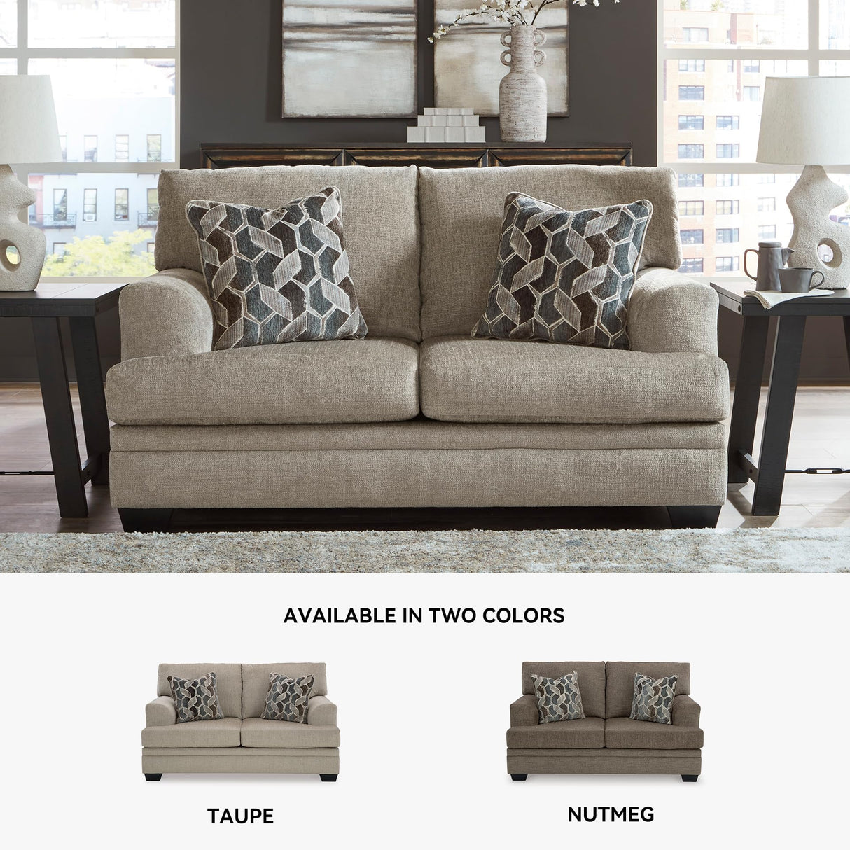 Signature Design by Ashley Stonemeade Casual Loveseat with 2 Toss Pillows, Light Brown Signature Design by Ashley