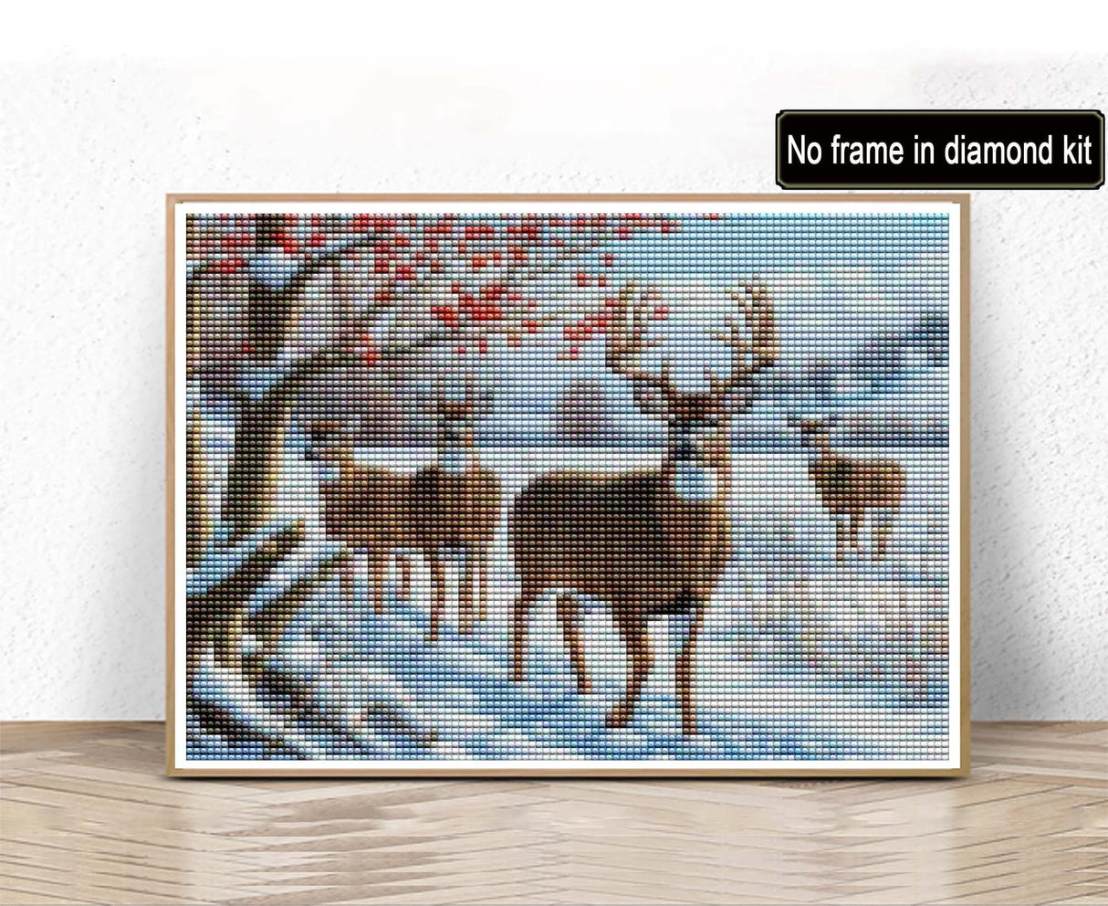 Kaliosy 5D Diamond Art Kits for Adults Deer by Number Kits, Diamond Painting Art Snow Scenery DIY Full Drill Crystal Craft Cross Stitch Embroidery Decoration (12x16 inch) 30x40 cm Kaliosy