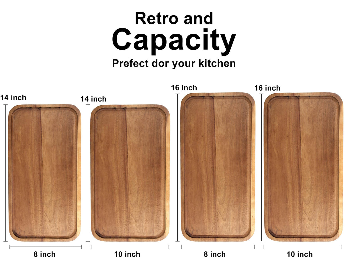 16" x 10" Rectangle Large Serving Trays Wooden Charcuterie Boards Rectangular Serving Platters for Cookie, Snack, Appetizer, Dessert, Party Food Dish Acacia Wood Kitchen Platter Tray Cheese Board Ayiaren