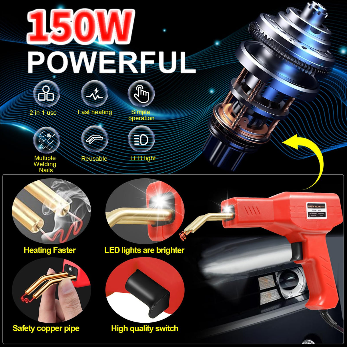 150W Upgraded Plastic Welder Kit,1000PCS Hot Stapler Welding Machine Car Bumper Repair Kit,2 in 1 Plastic Welder Soldering Gun with Weld Rods,6 Types Staples for Bumper/Kayak/Plastic Product Repairs Ghguole