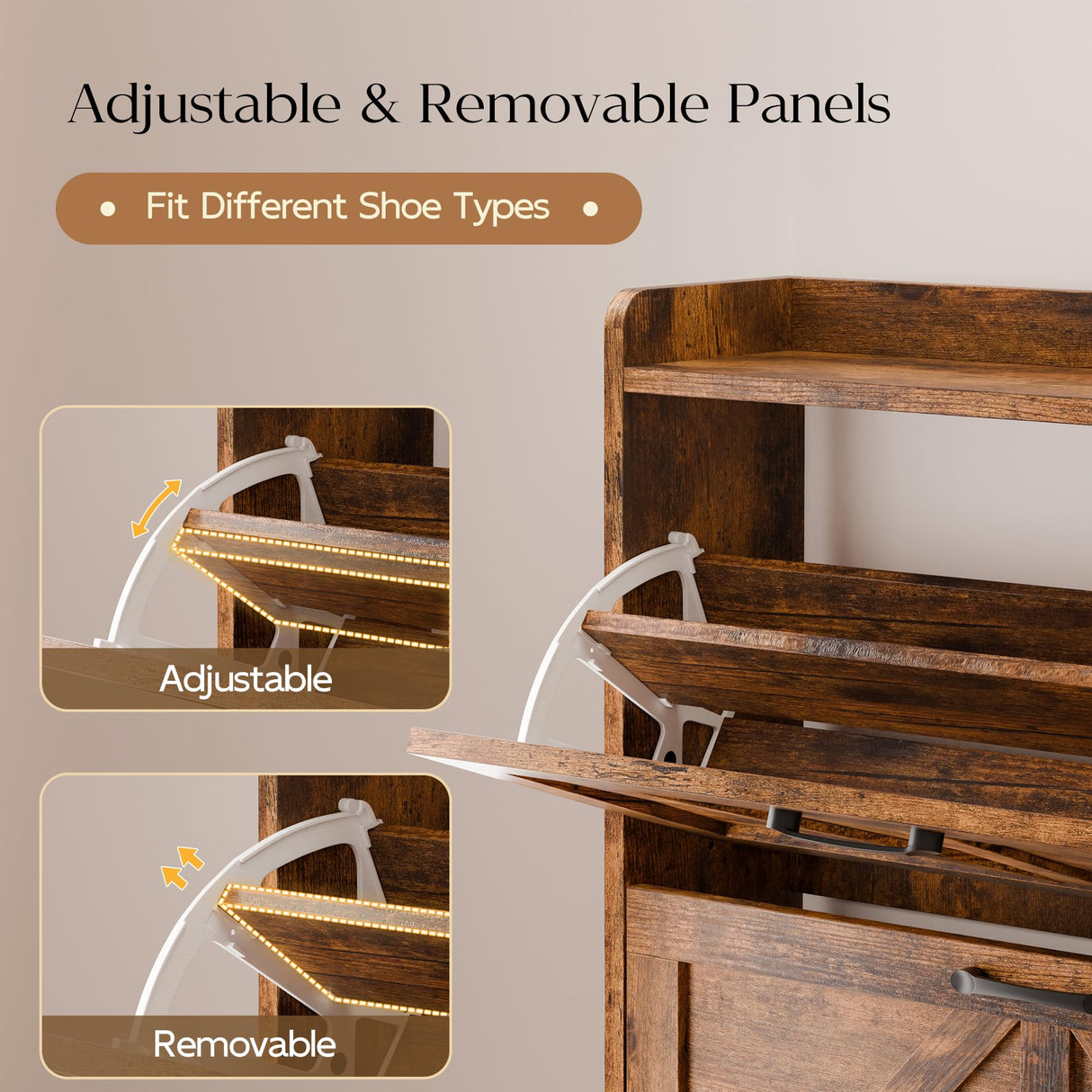 MU Shoe Storage Cabinet with 2 Flip Drawers, Freestanding Shoe Rack Cabinet with Metal Legs, Hidden Shoe Organizer Cabinet for Entryway, Living Room, Rustic Brown MU